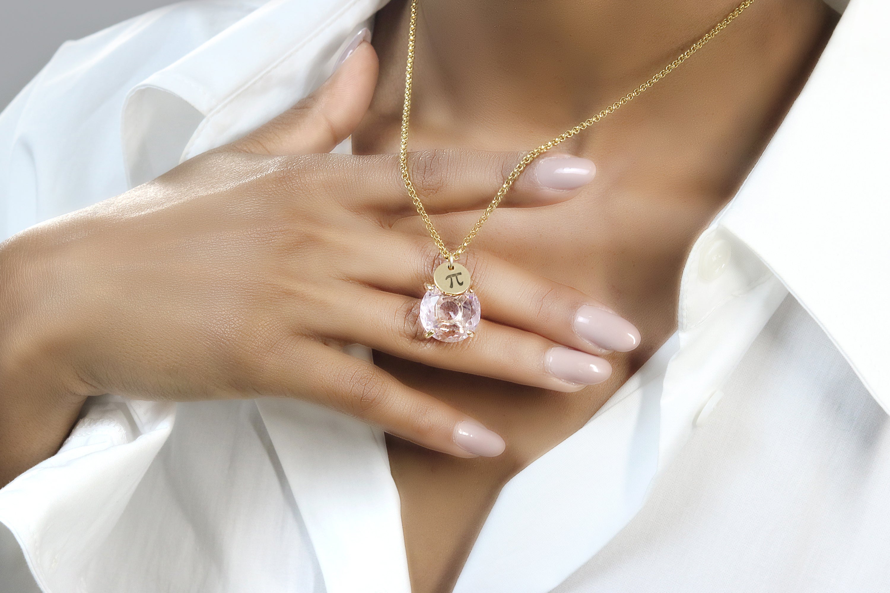 Rose Quartz Necklace with Coin Charm necklaces Anemone Jewelry
