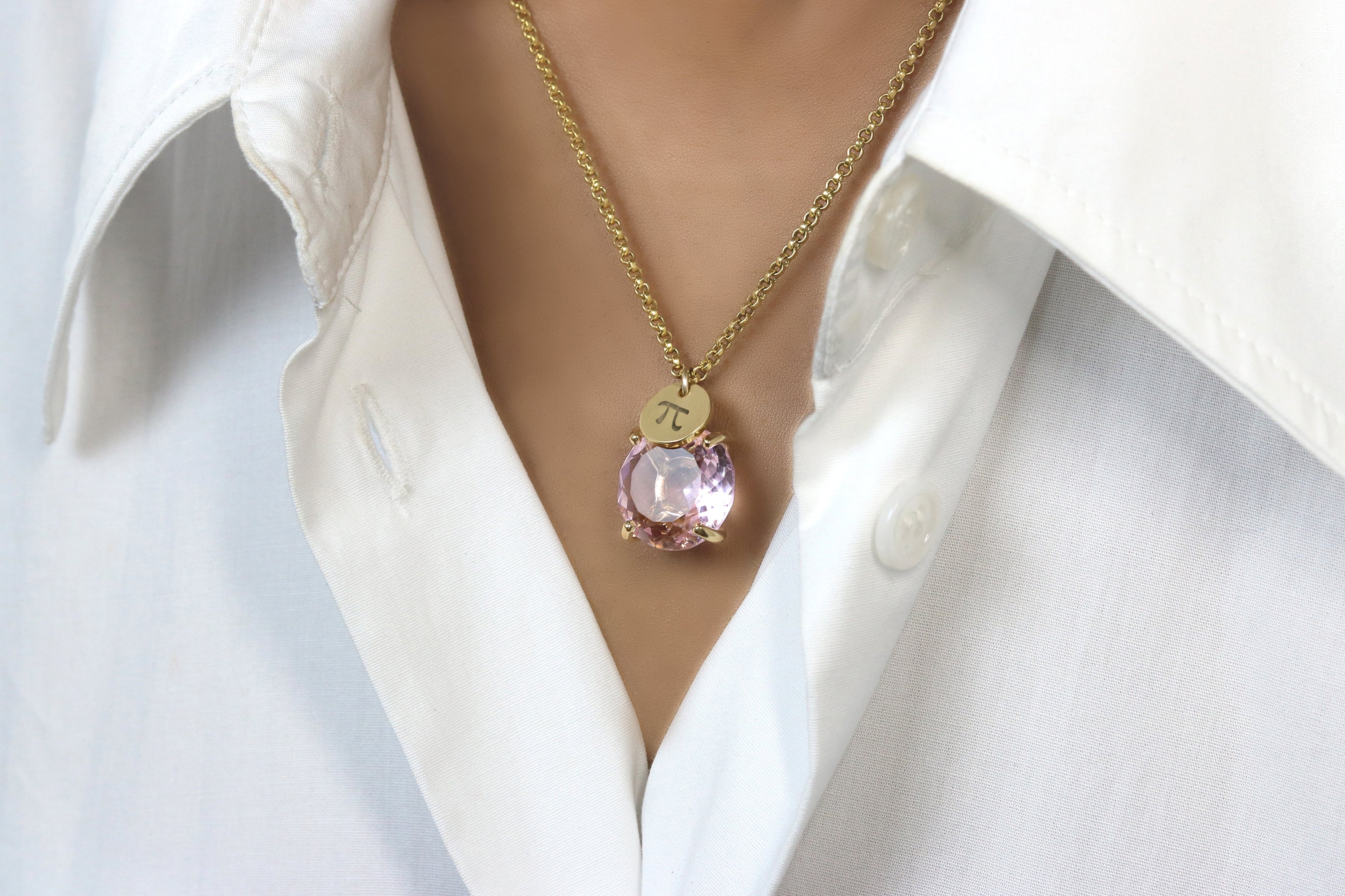 Rose Quartz Necklace with Coin Charm necklaces Anemone Jewelry