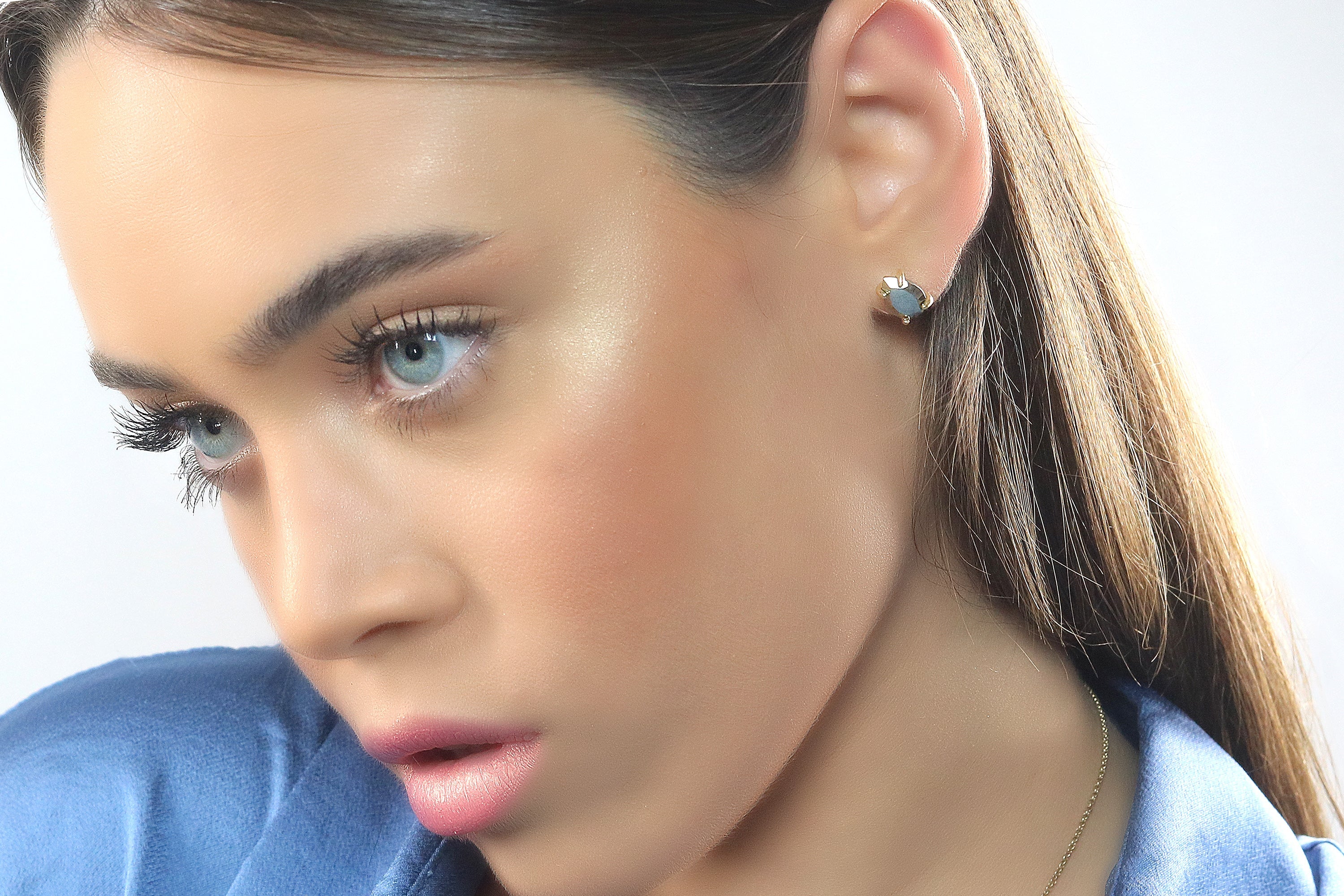 Stud Pyrite Stone Earrings in Sterling Silver Earrings Anemone Unique