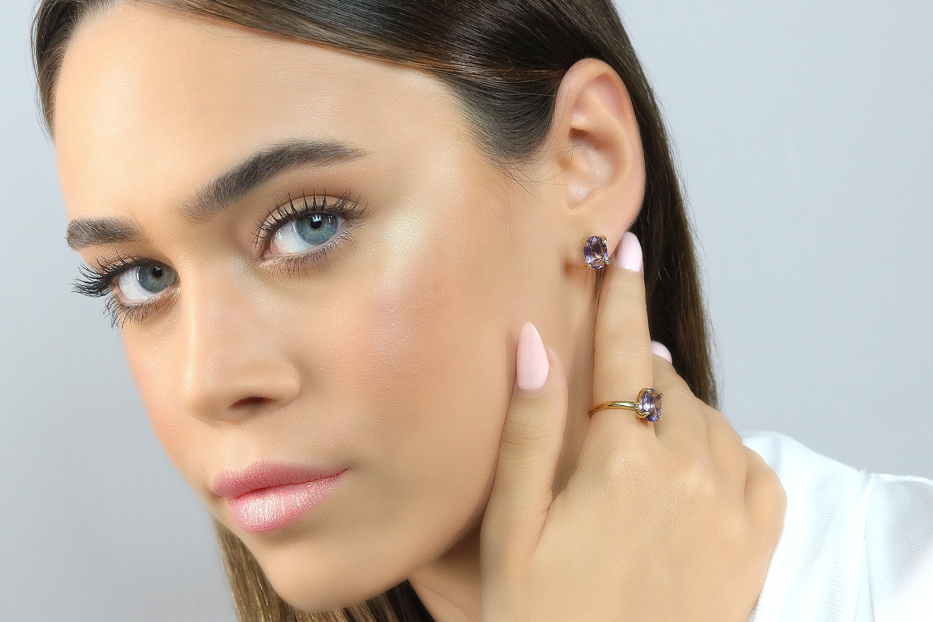 Rich Purple Amethyst Stud Gold Earrings Earrings Anemone Unique