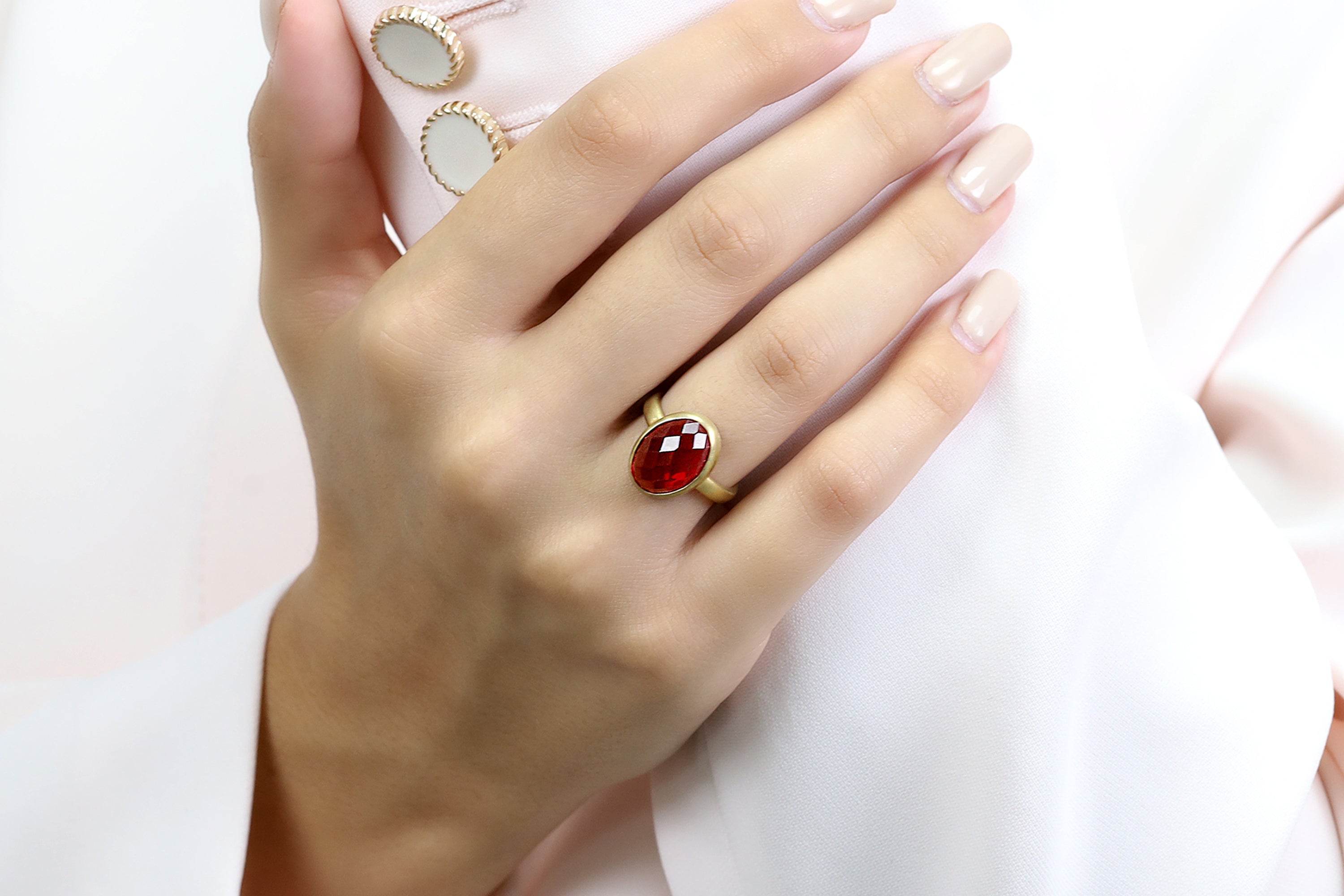 Bezel Set Brushed Gold Ruby Ring Rings Anemone Limited