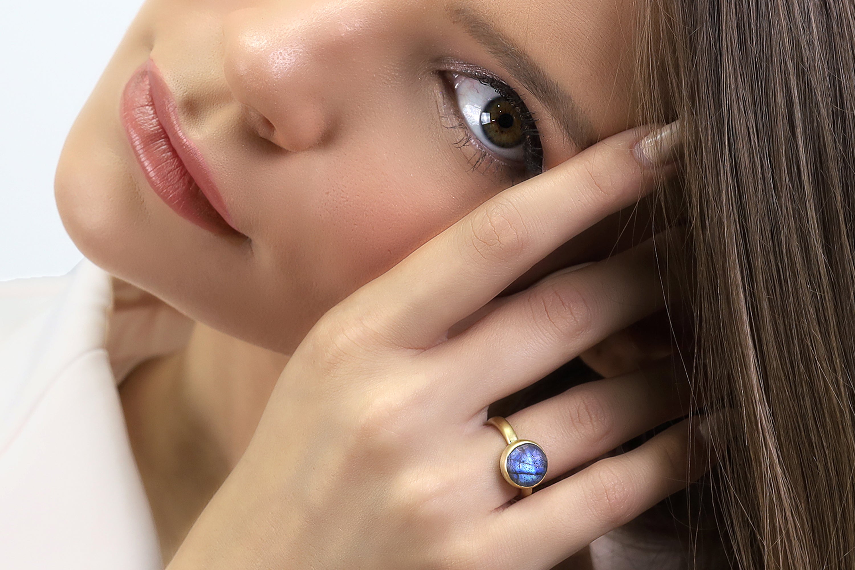 Round Faceted Labradorite Gold Ring Rings Anemone Limited
