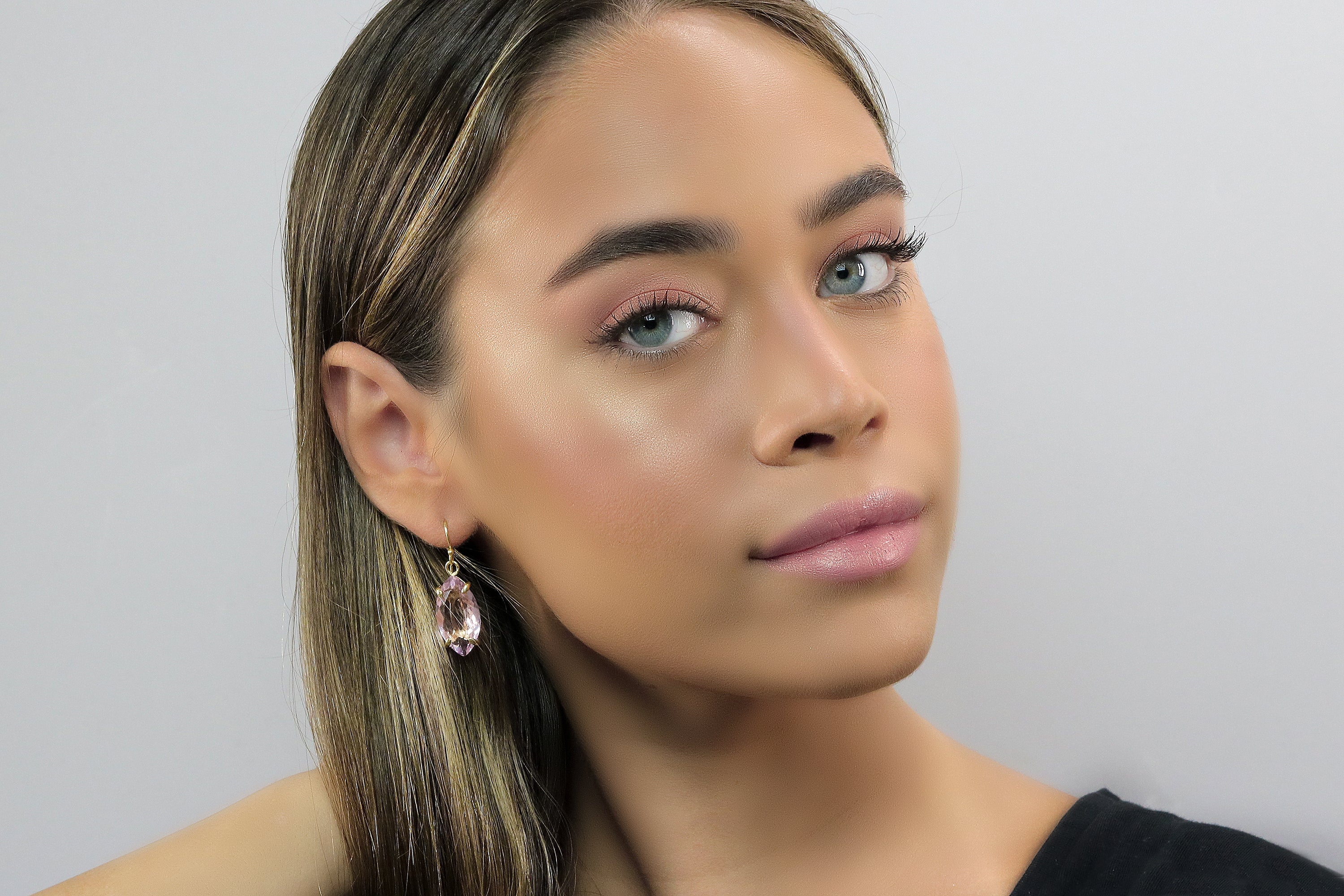 Gold Marquise Rose Quartz Earrings Earrings Anemone Jewelry