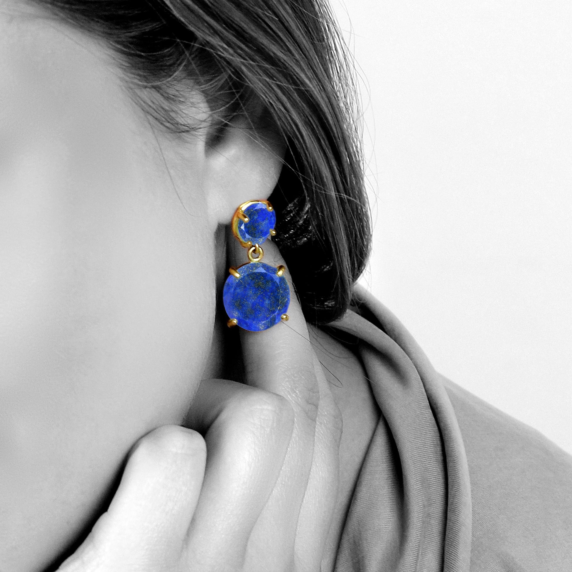 Natural Lapis Lazuli Double Blue Stone 14k Gold Earrings Earrings Anemone Jewelry