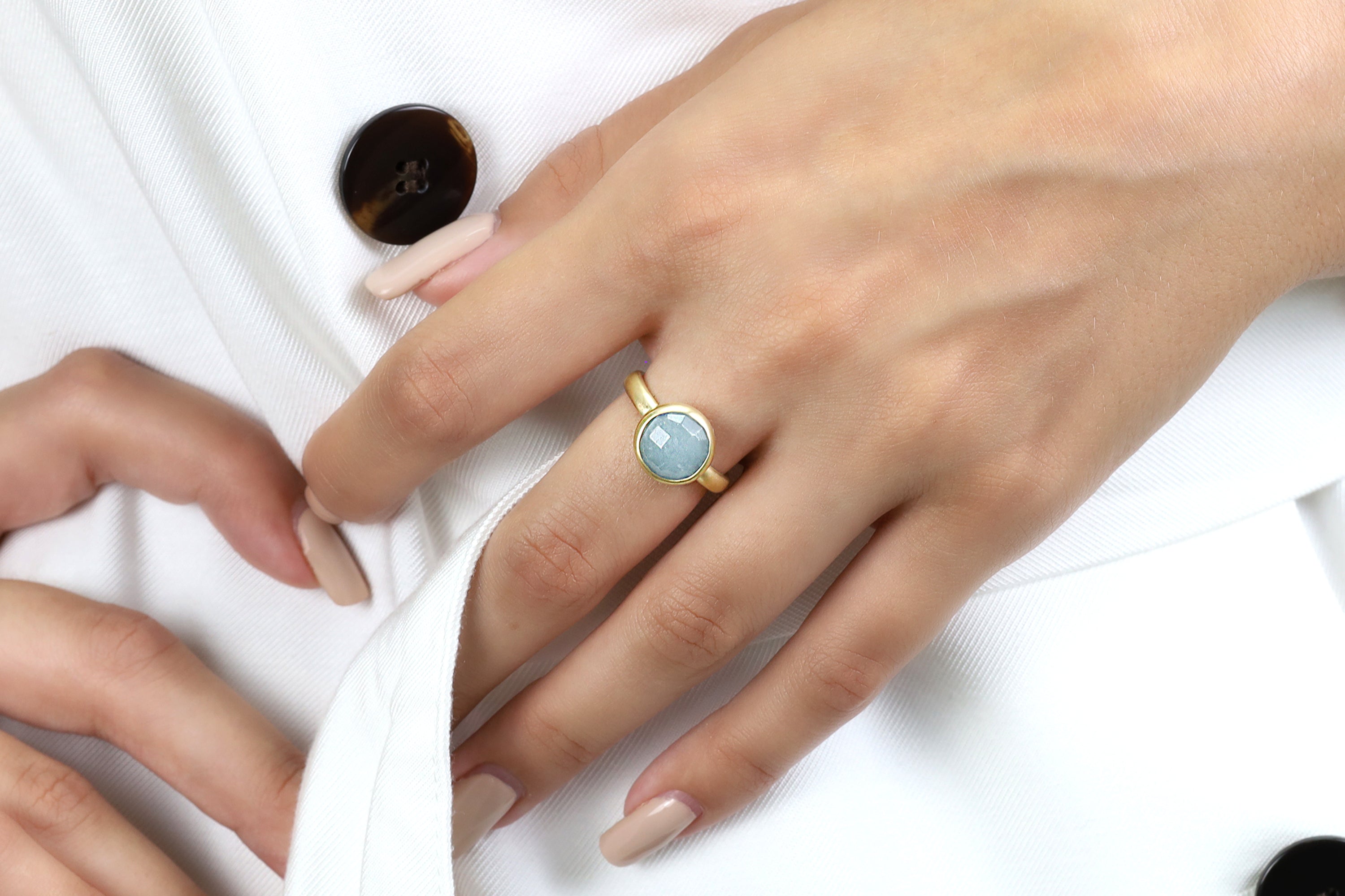Round Bezel-Set Aquamarine Gold Ring Rings Anemone Limited