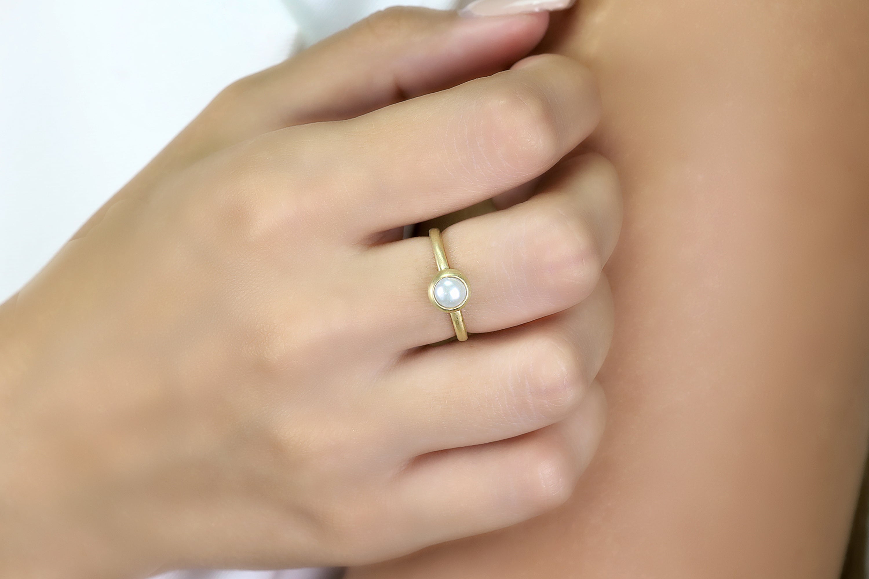 Freshwater Pearl Bezel Set Gold Filled Ring Rings Anemone Limited