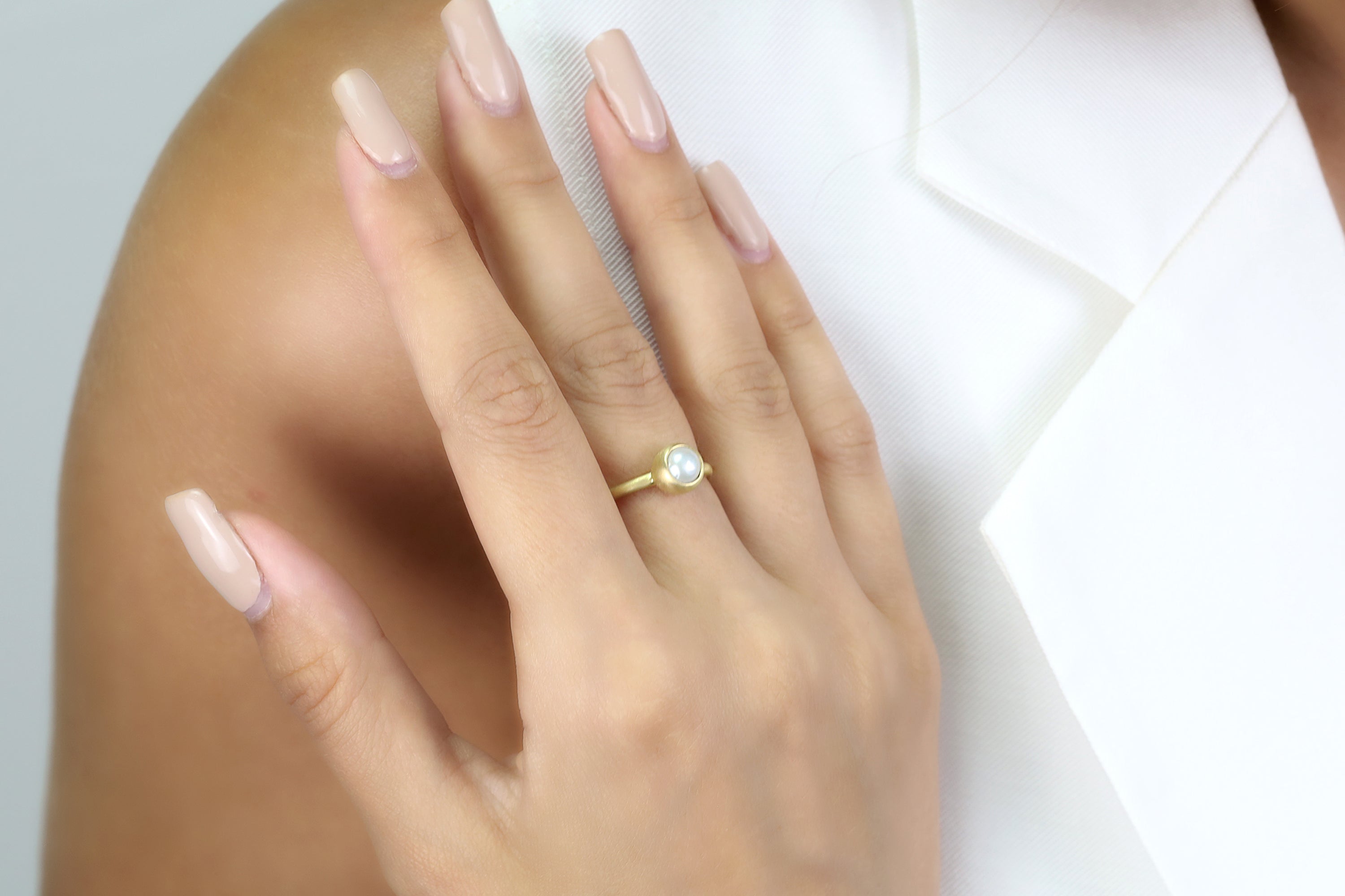 Freshwater Pearl Bezel Set Gold Filled Ring Rings Anemone Limited