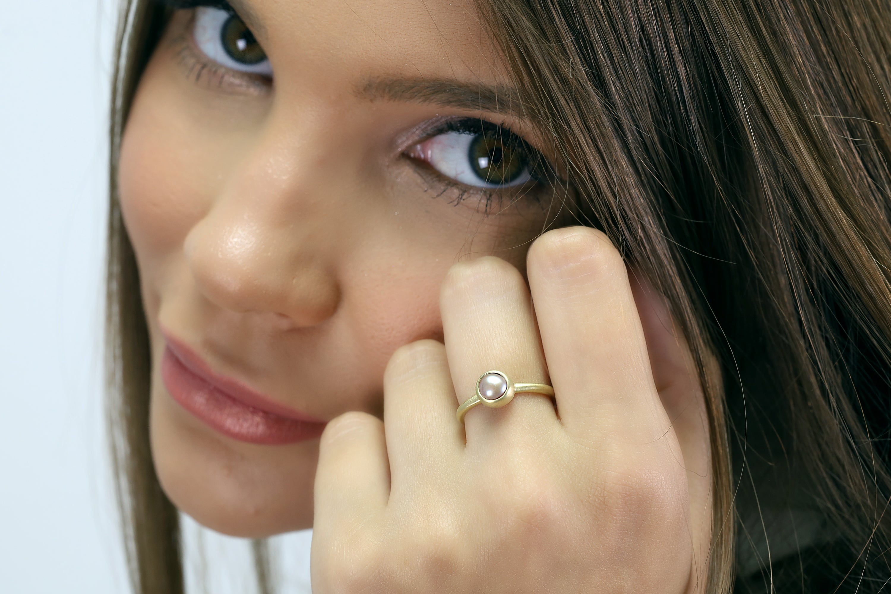 Pink Freshwater Pearl Gold Bezel Ring Rings Anemone Limited