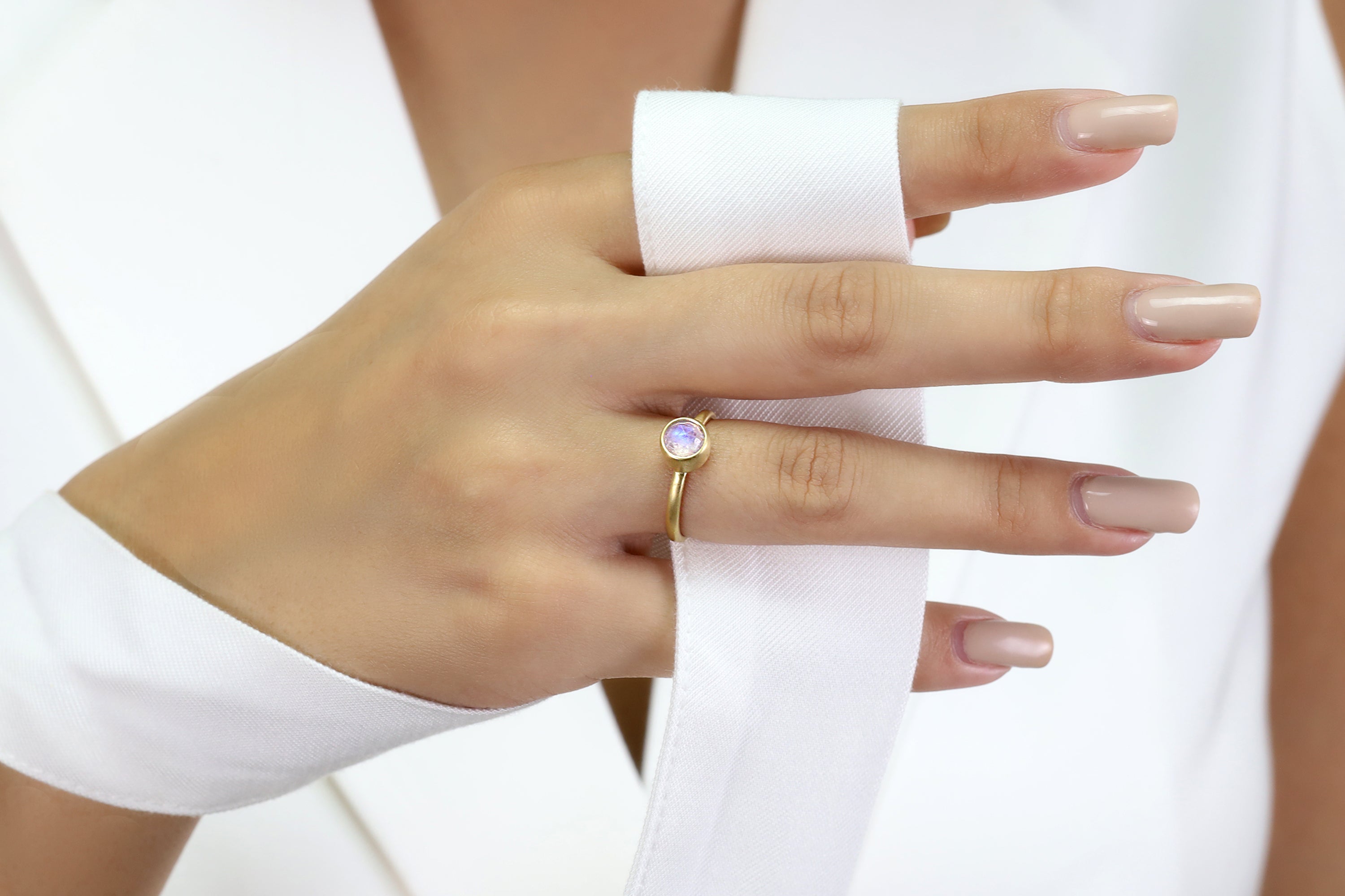 14k Gold Stack Ring with Rainbow Moonstone Rings Anemone Limited