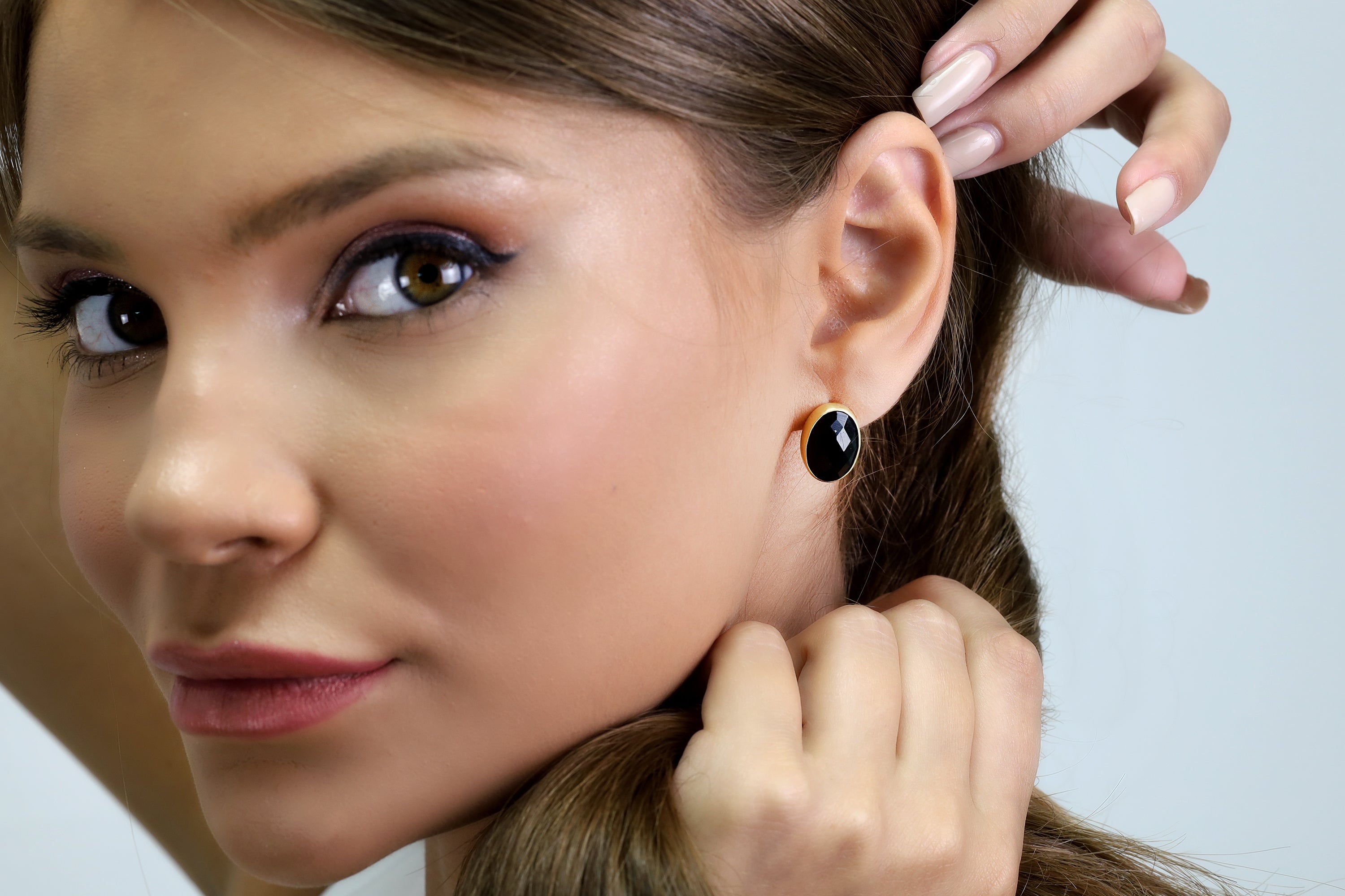 Gold Oval Stud Black Onyx Earrings Earrings Anemone Limited