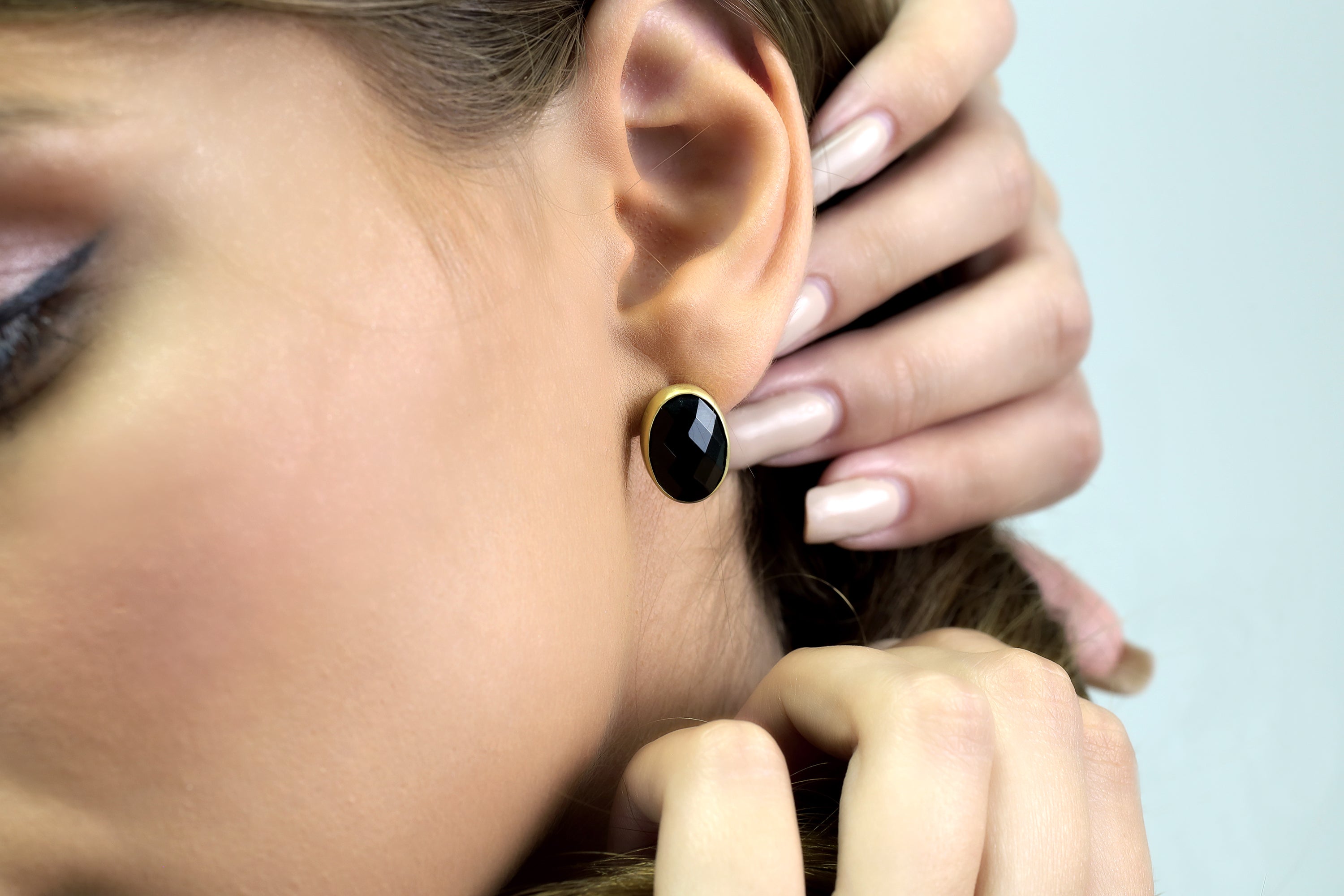 Gold Oval Stud Black Onyx Earrings Earrings Anemone Limited