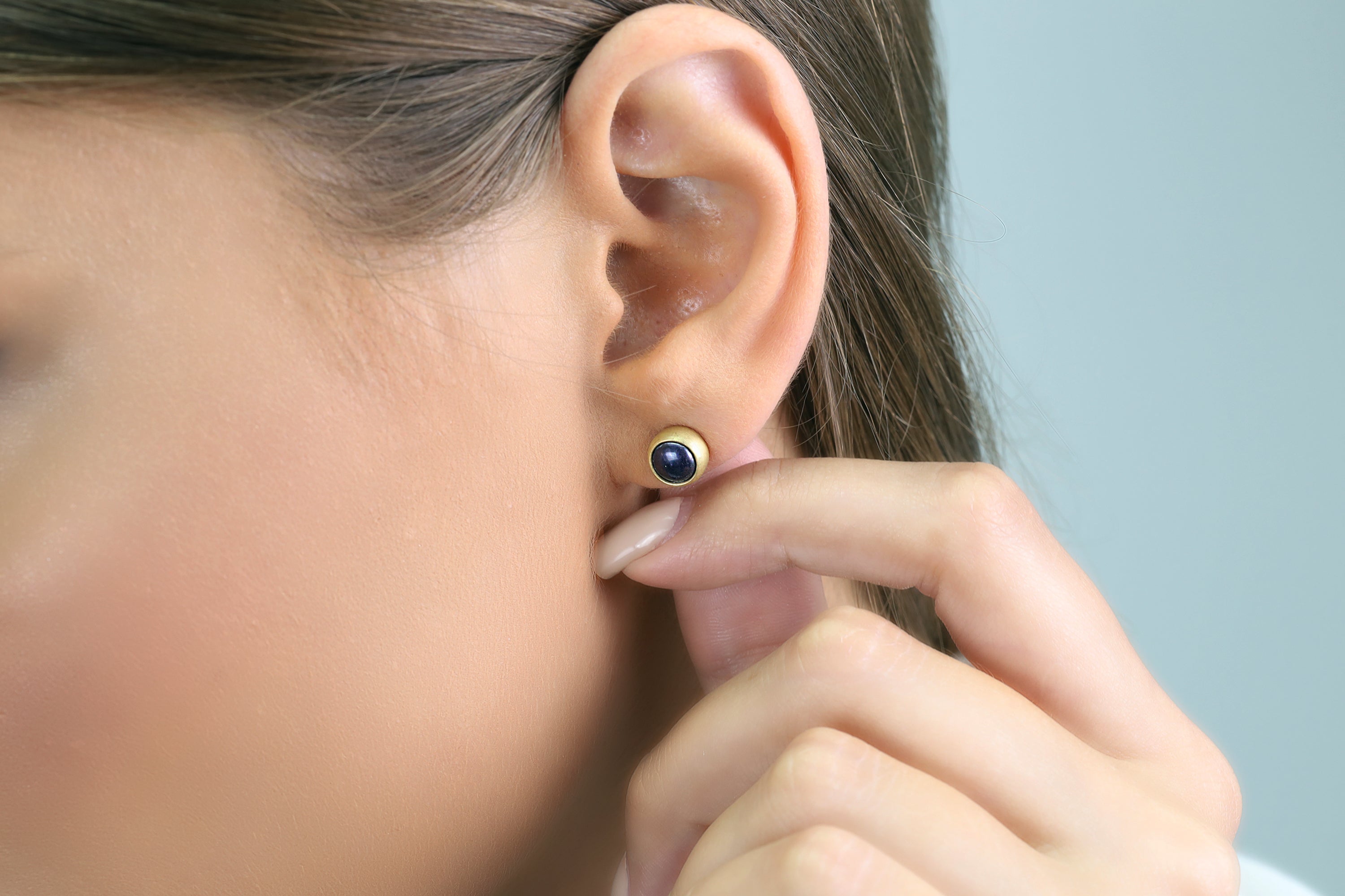 Gold Round Black Pearl Stud Bezel Earrings Earrings Anemone Limited