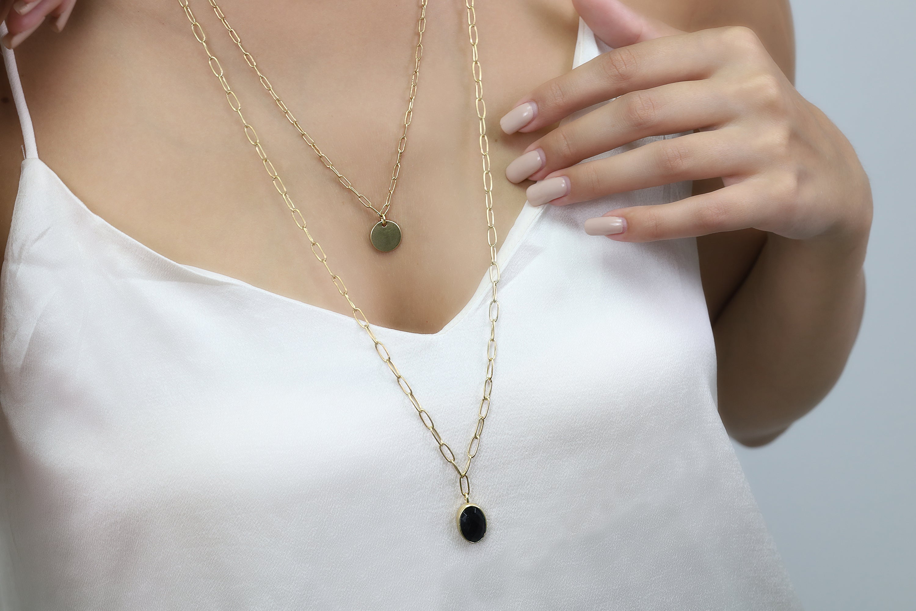 Rectangle Link Chain Necklace with Black Onyx Oval Pendant necklaces Anemone Limited