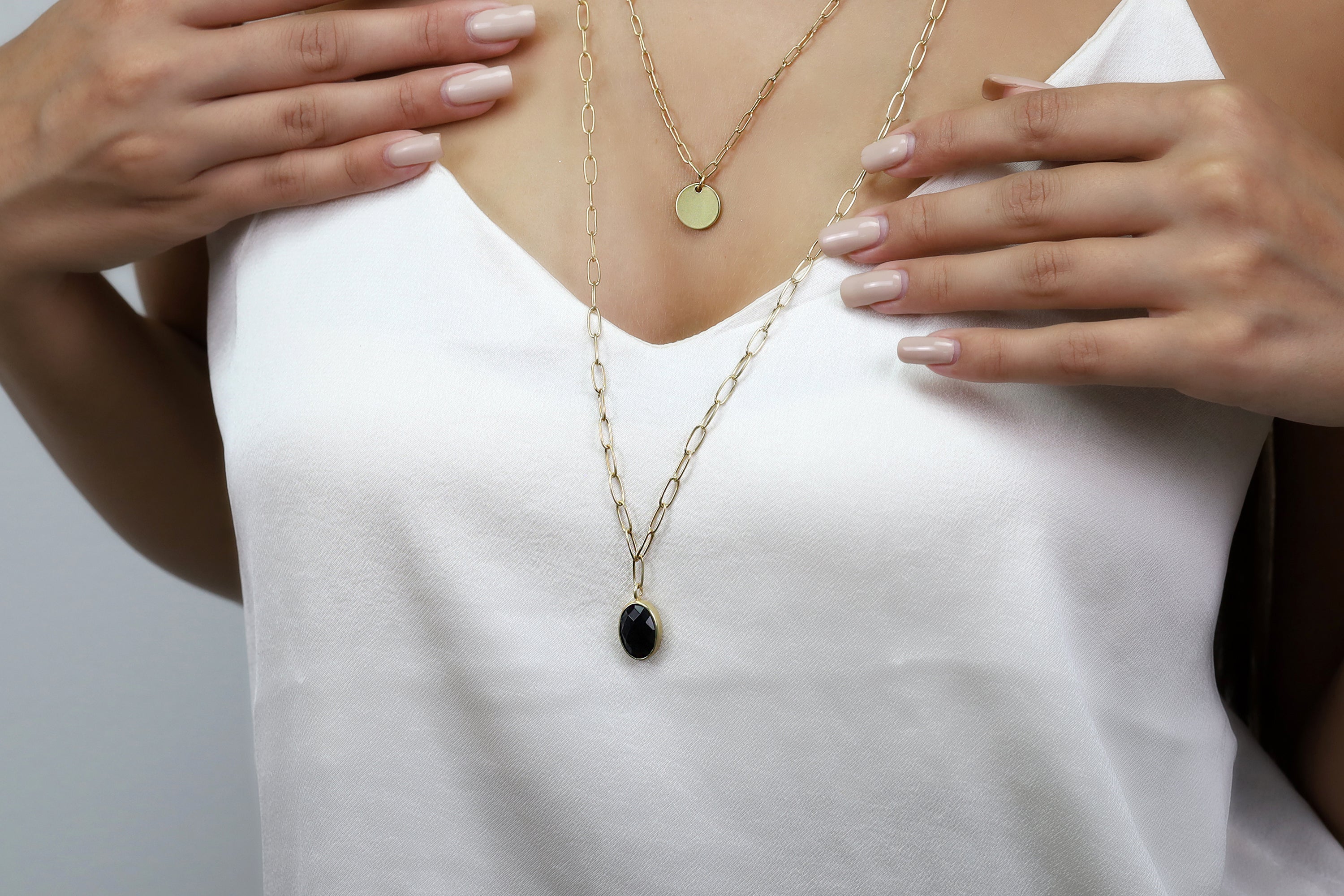 Rectangle Link Chain Necklace with Black Onyx Oval Pendant necklaces Anemone Limited