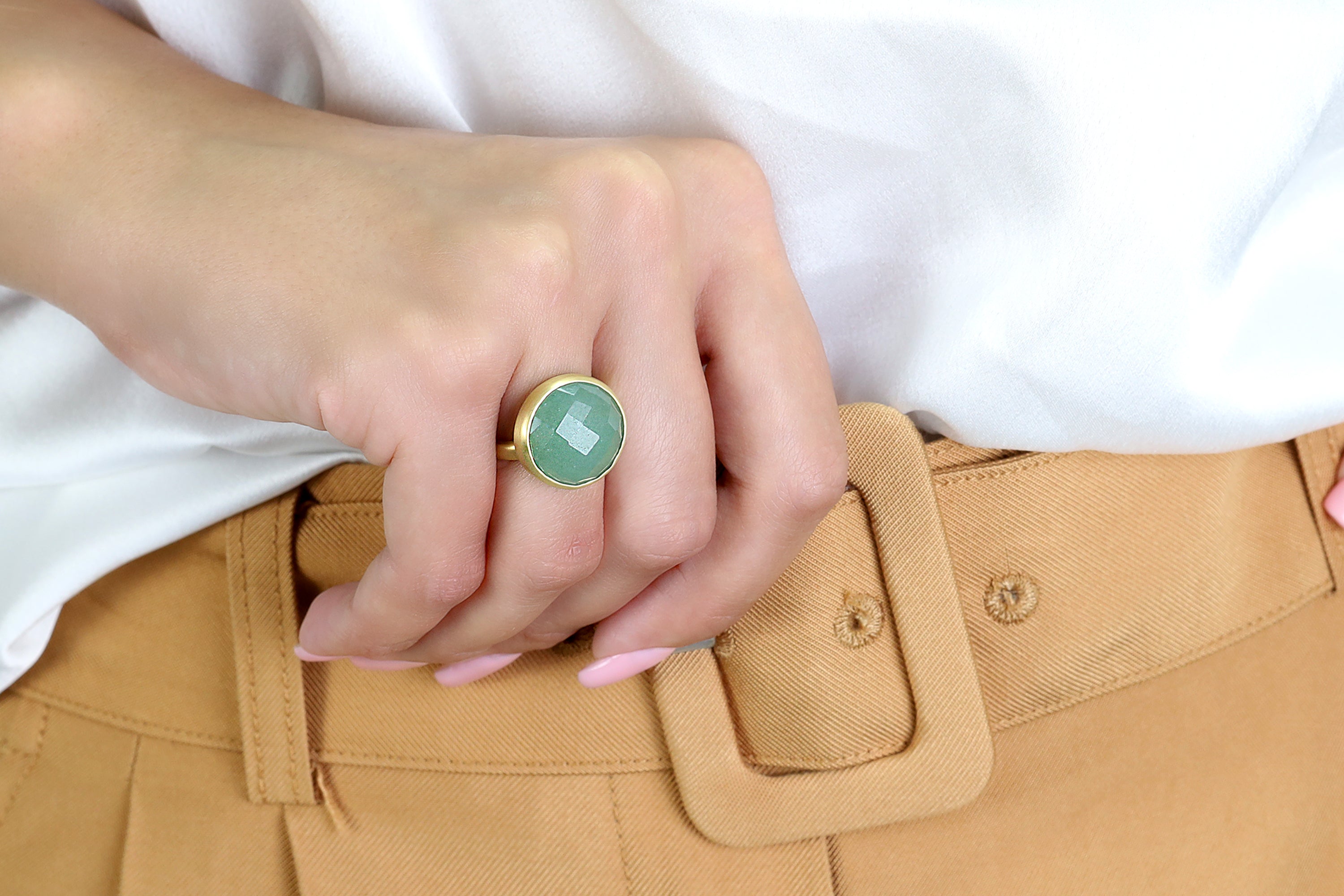 14k Gold Green Aventurine Bezel Ring Rings Anemone Limited