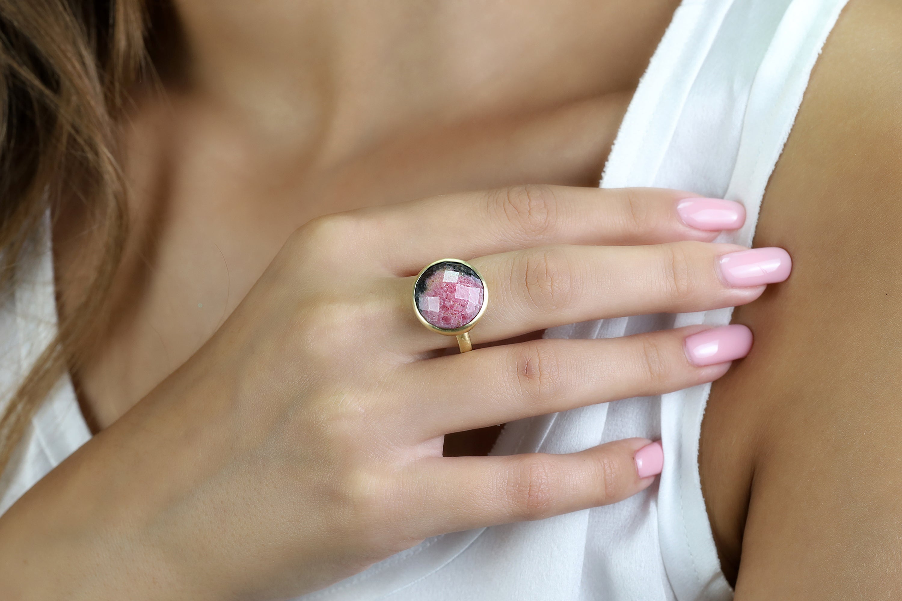 Brushed Gold Rhodonite Ring Rings Anemone Limited