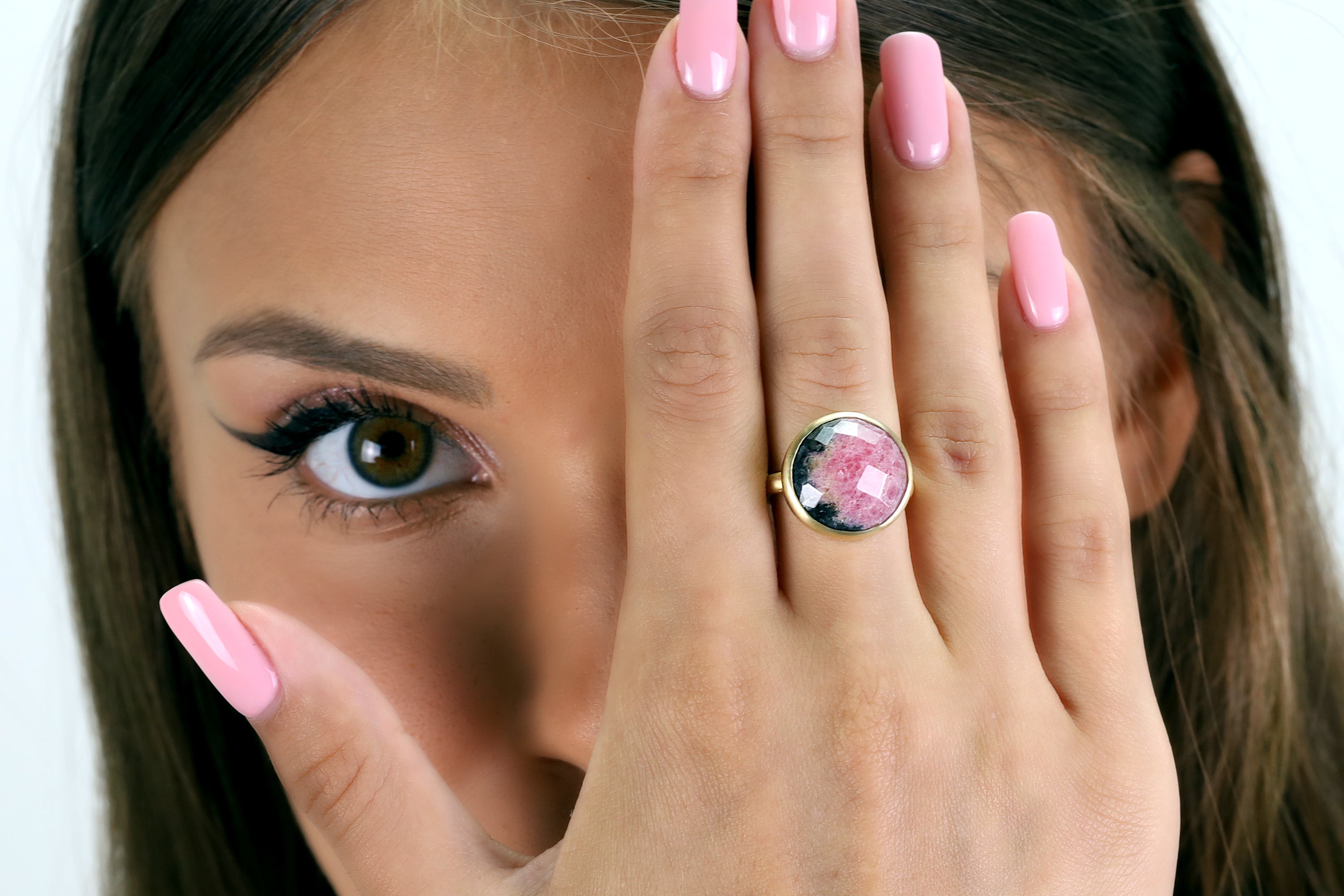 Brushed Gold Rhodonite Ring Rings Anemone Limited