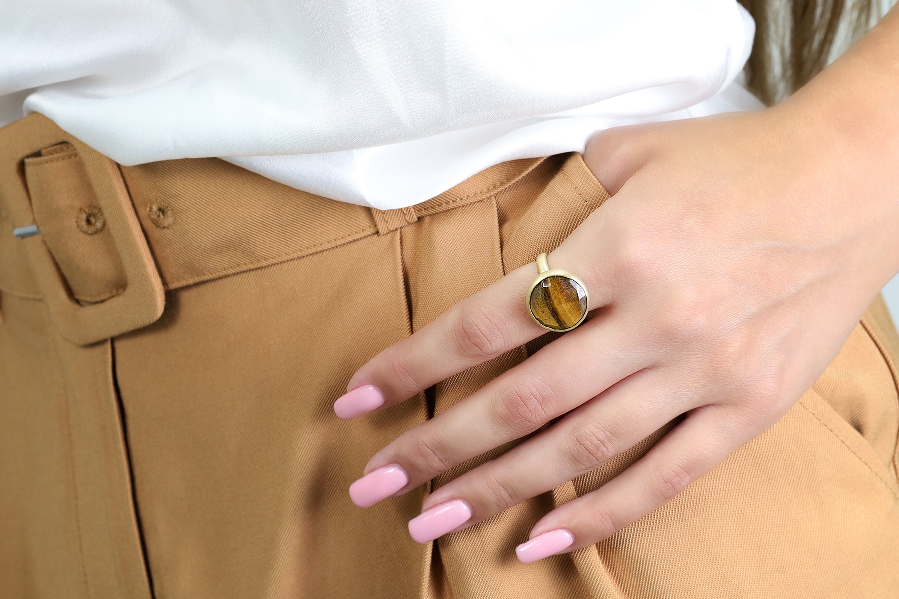 Large Tiger Eye Gold Statement Ring Rings Anemone Limited