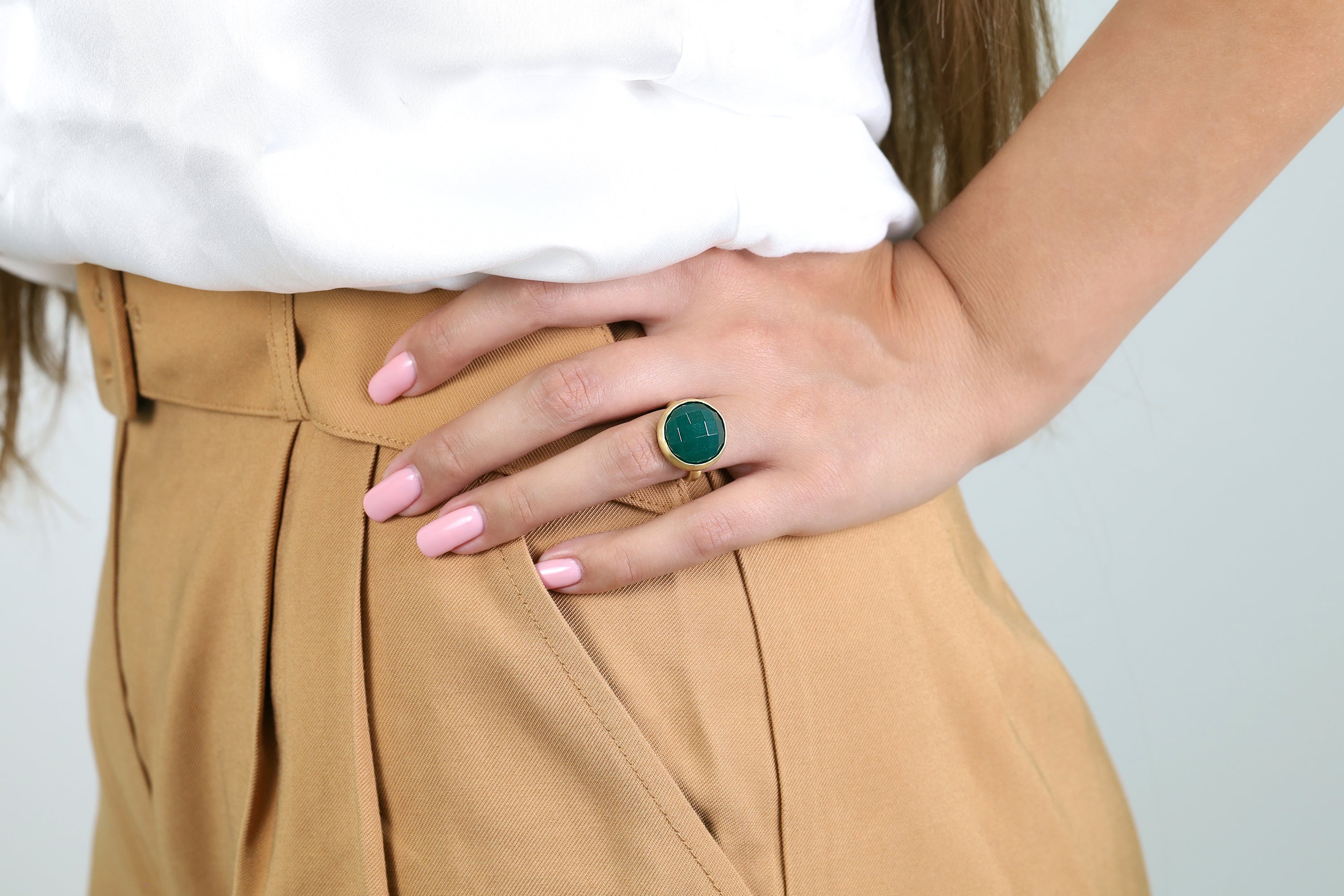 14k Gold Green Onyx Bezel Ring Rings Anemone Limited