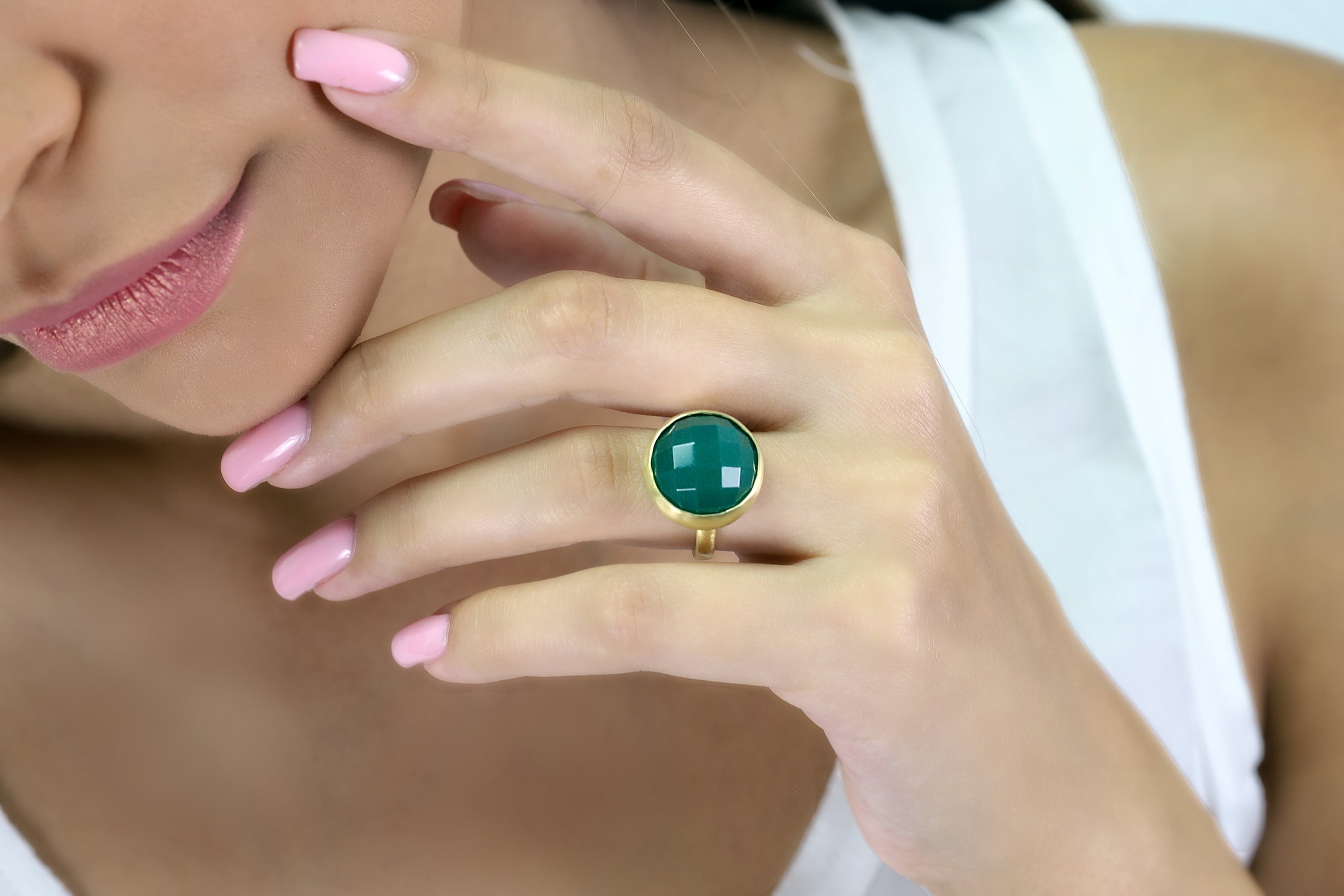 14k Gold Green Onyx Bezel Ring Rings Anemone Limited