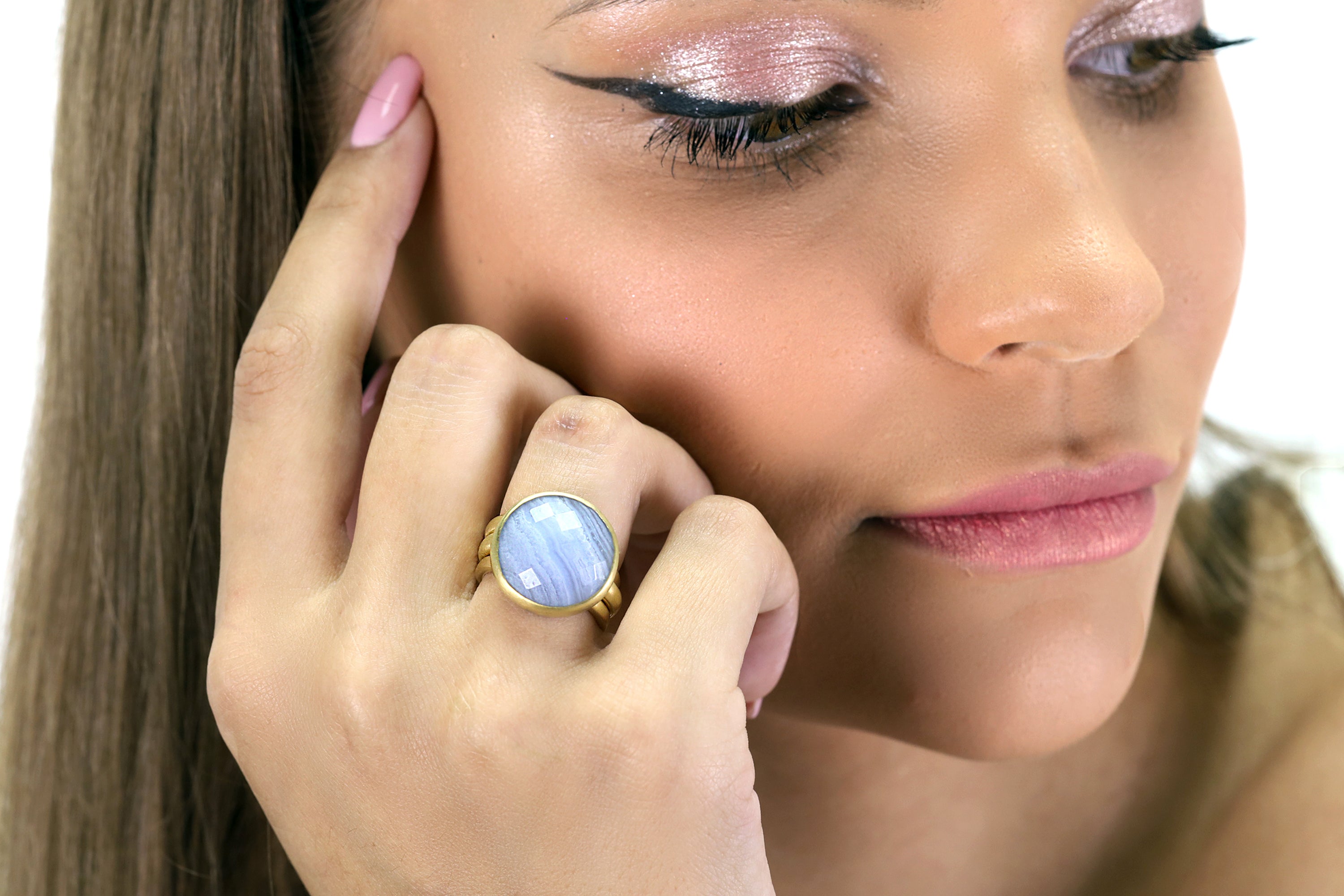 Round Blue Lace Agate Gold Ring Rings Anemone Limited