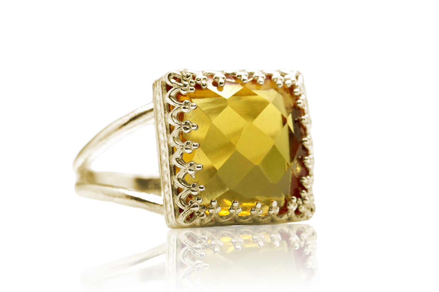 Square Cut Yellow Citrine Silver Ring Rings Anemone Jewelry