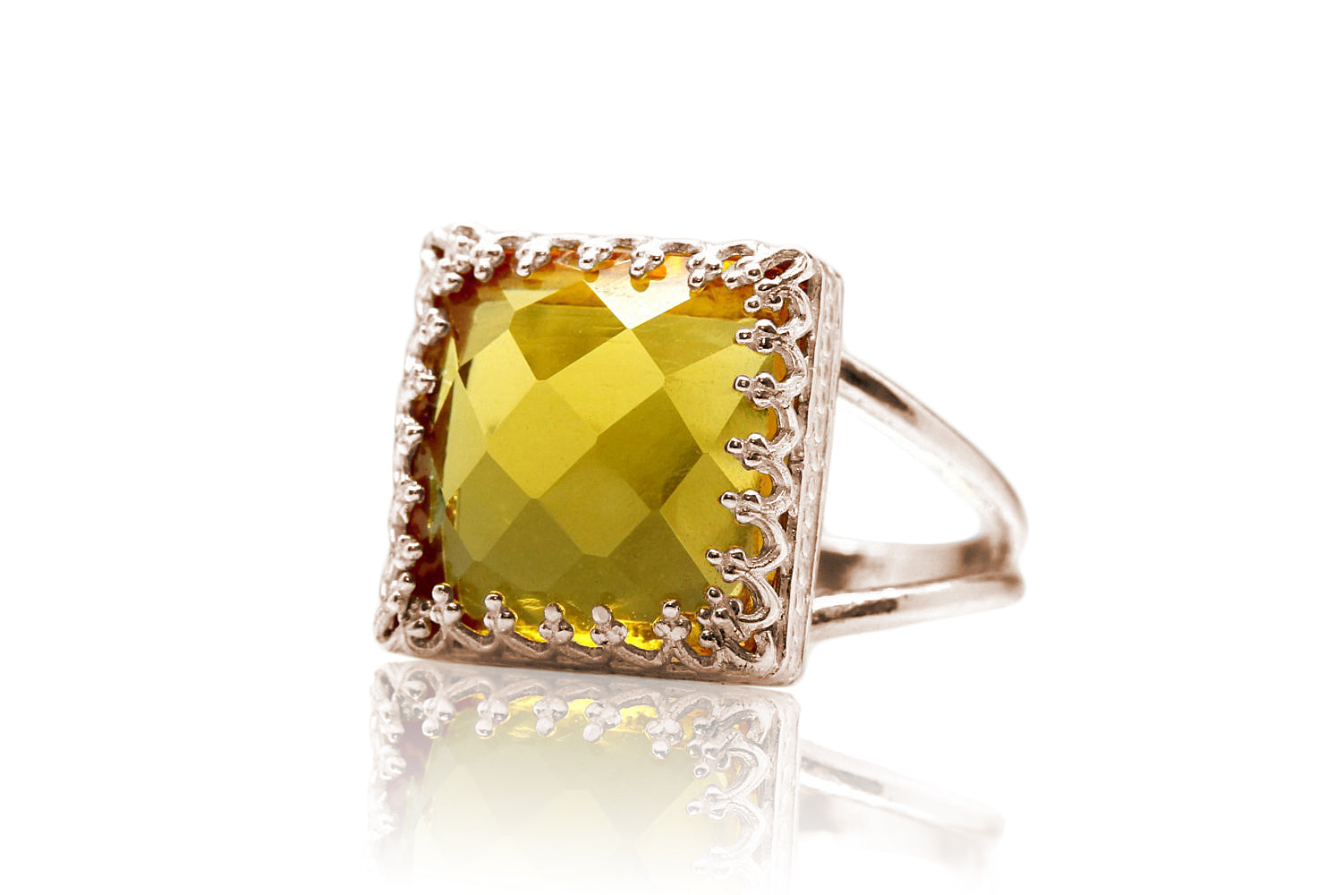 Square Cut Yellow Citrine Silver Ring Rings Anemone Jewelry
