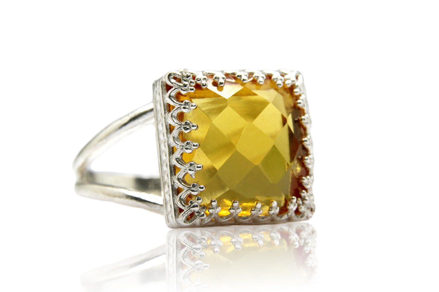 Square Cut Yellow Citrine Silver Ring Rings Anemone Jewelry