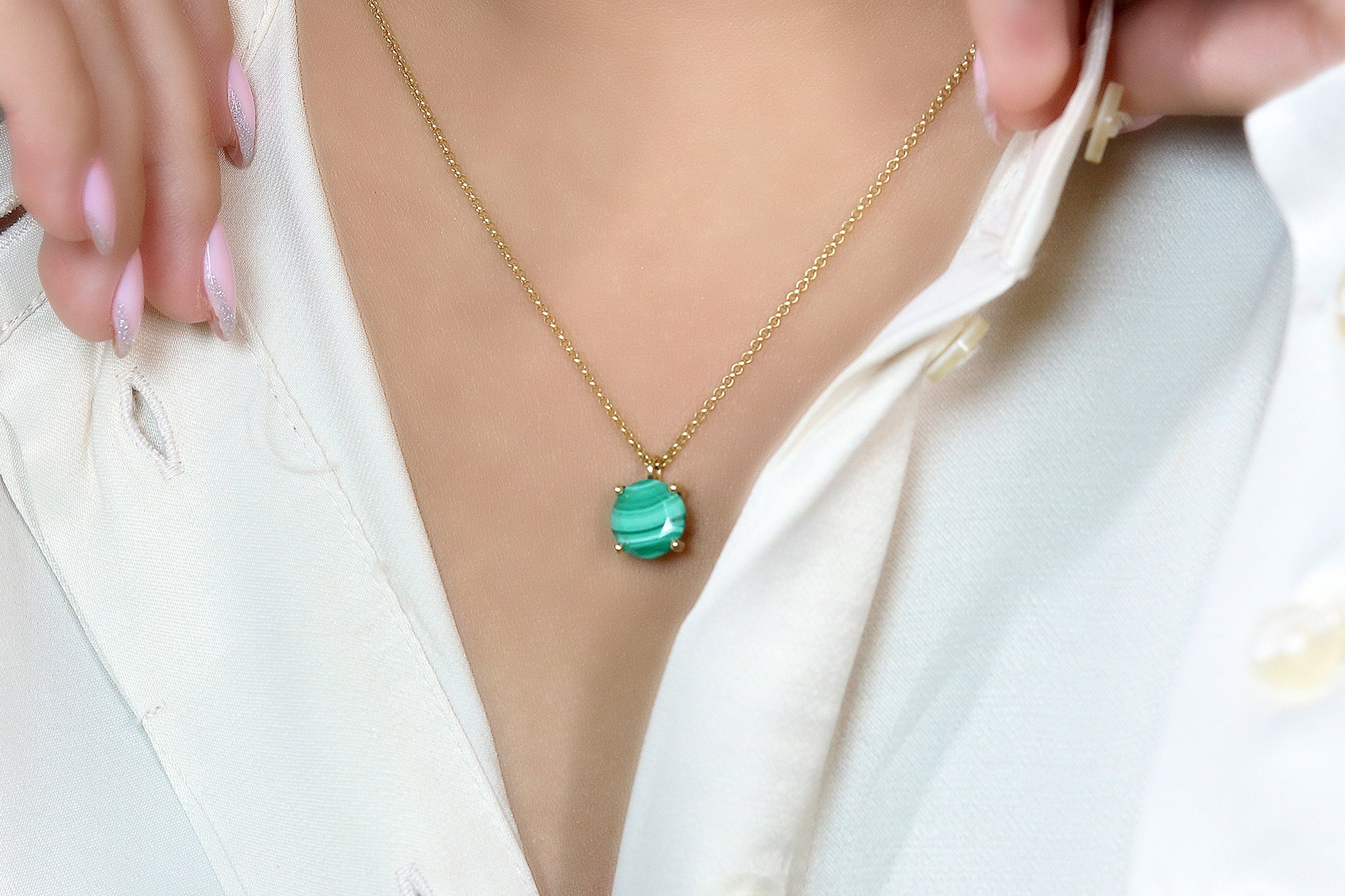 Vibrant Malachite Pendant Necklace in Gold necklaces Anemone Unique