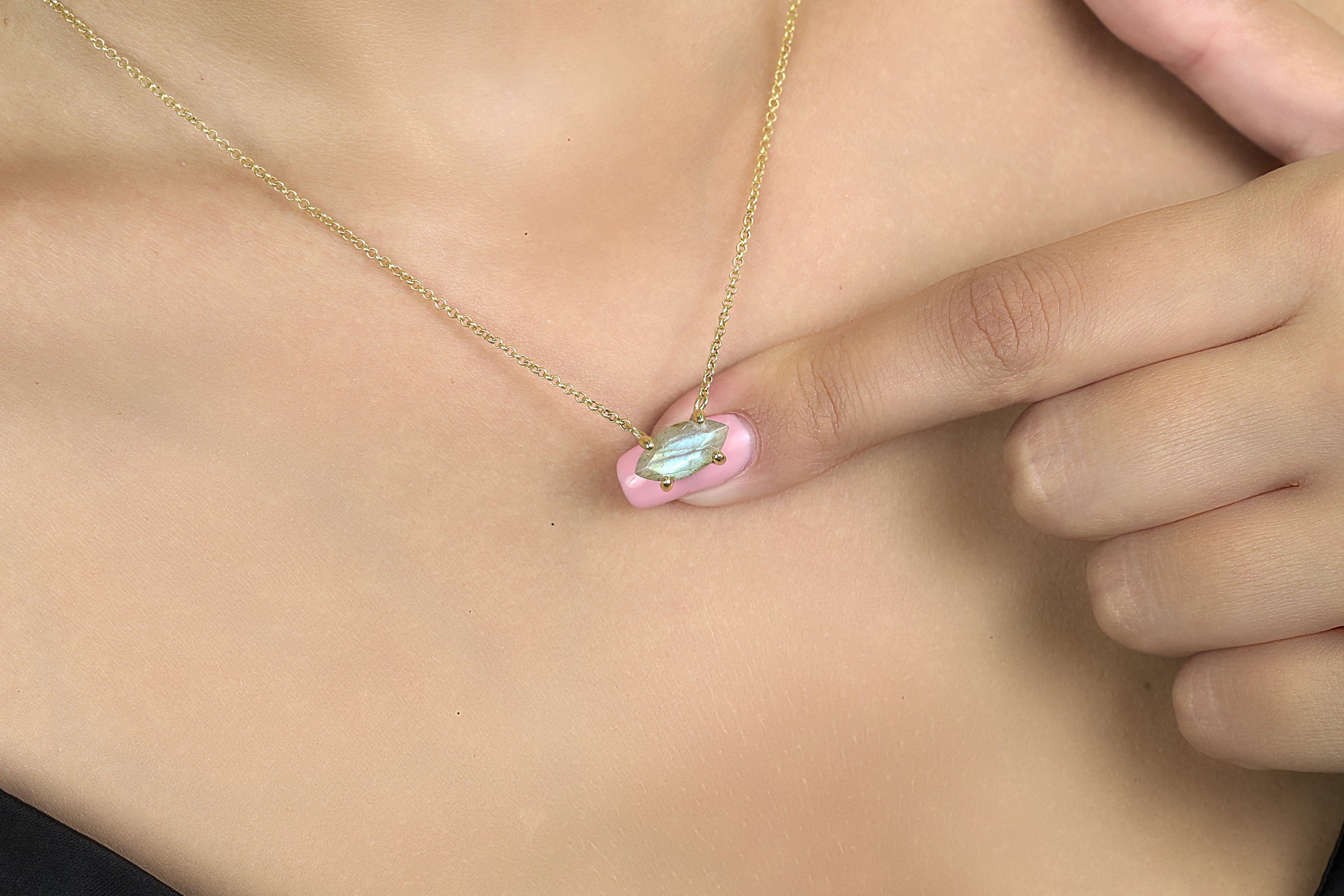 Labradorite Marquise Cut Pendant Gold Necklace necklaces Anemone Unique