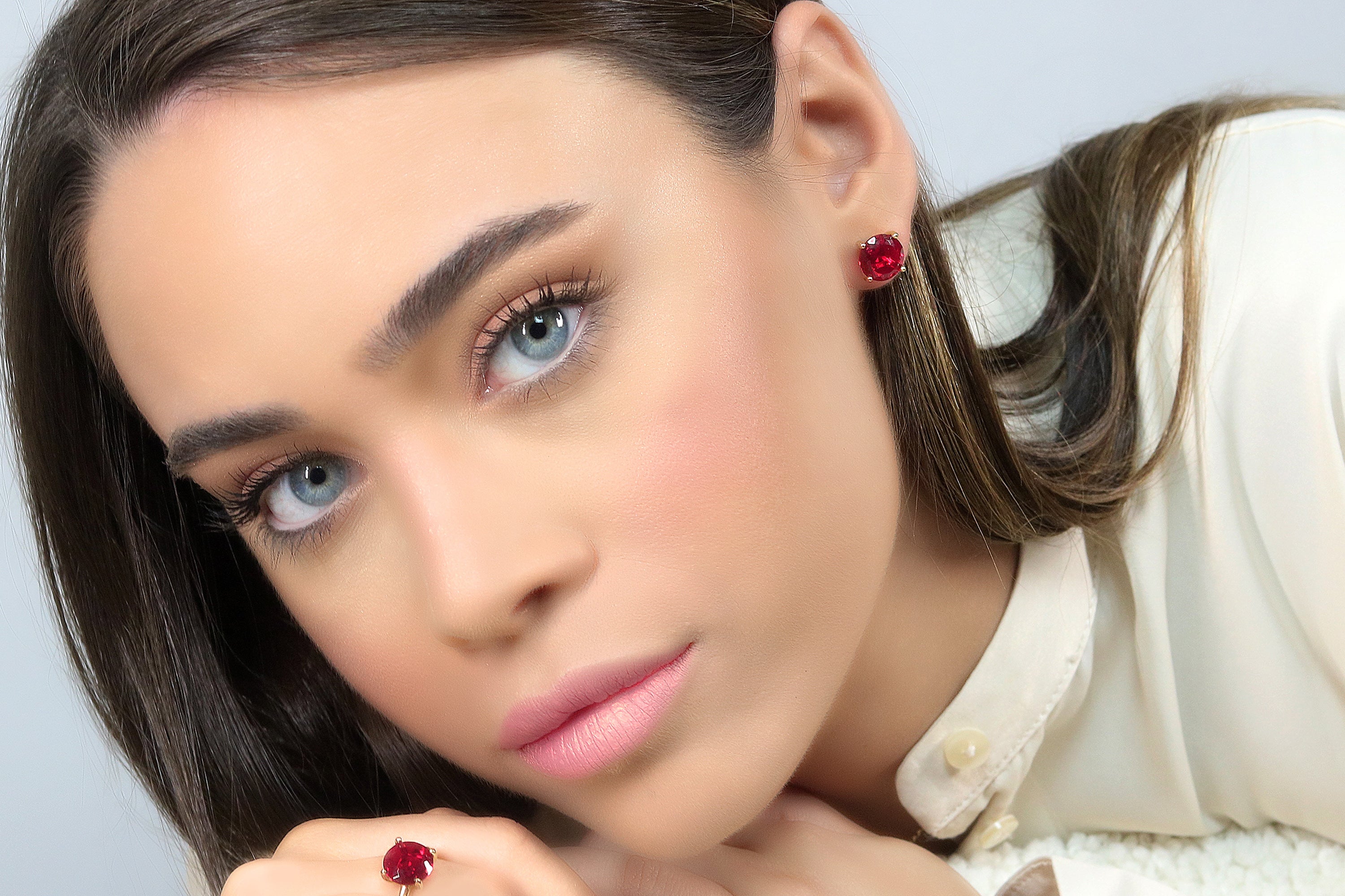 Round Ruby Stud Earrings in Gold Earrings Anemone Unique