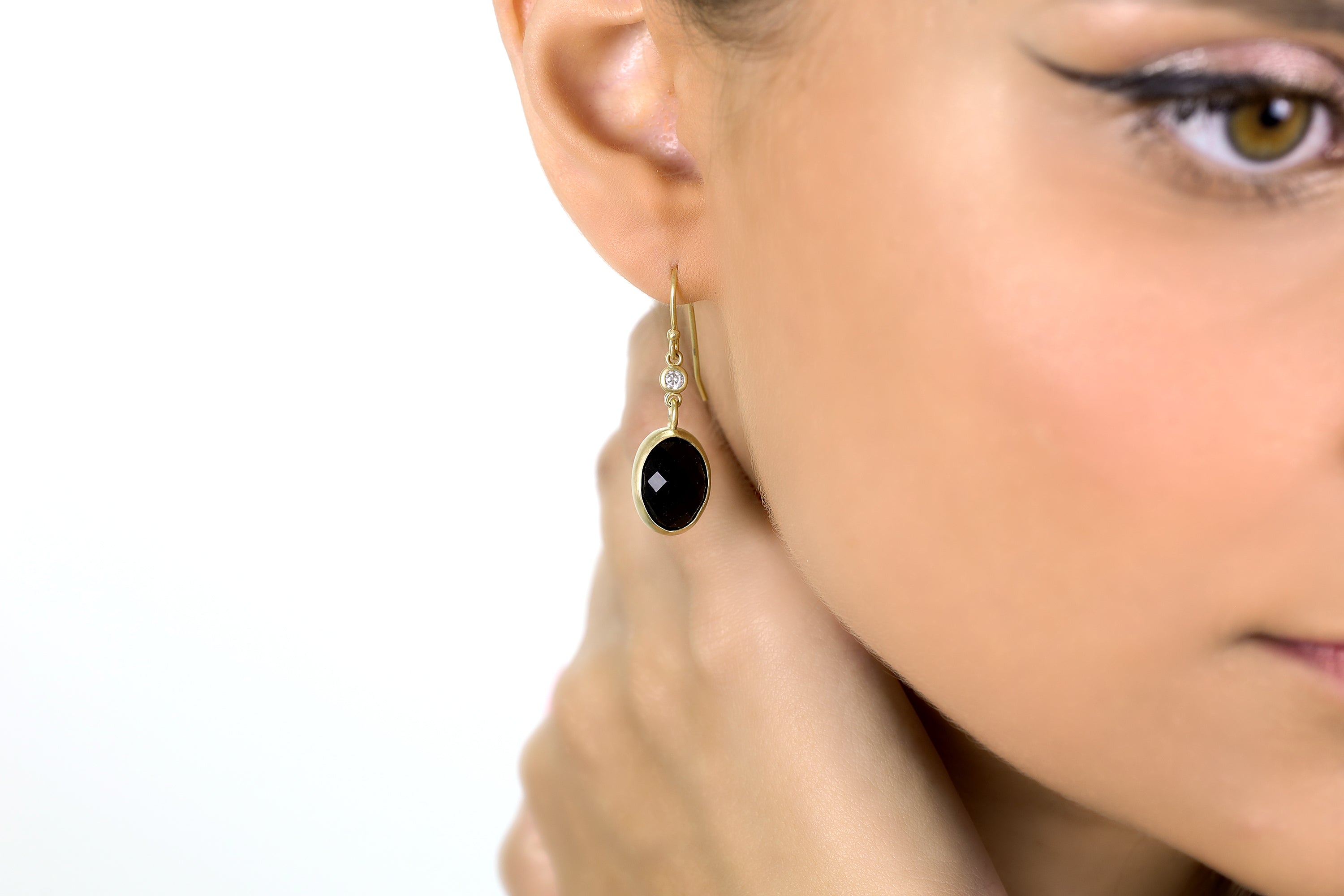 Black Onyx Gold Dangle Earrings with CZ Earrings Anemone Limited