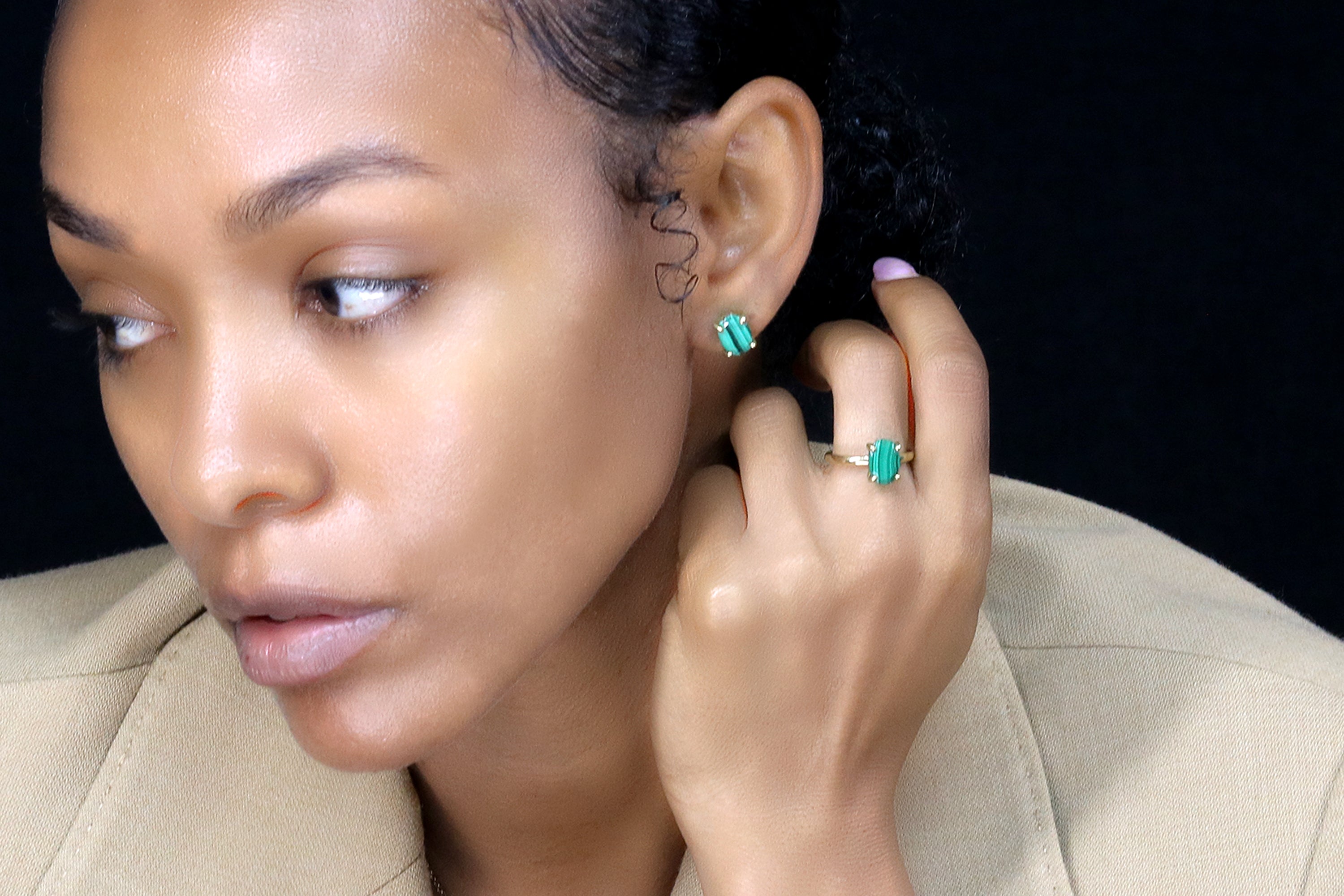 Rose Gold Malachite Earrings Earrings Anemone Unique