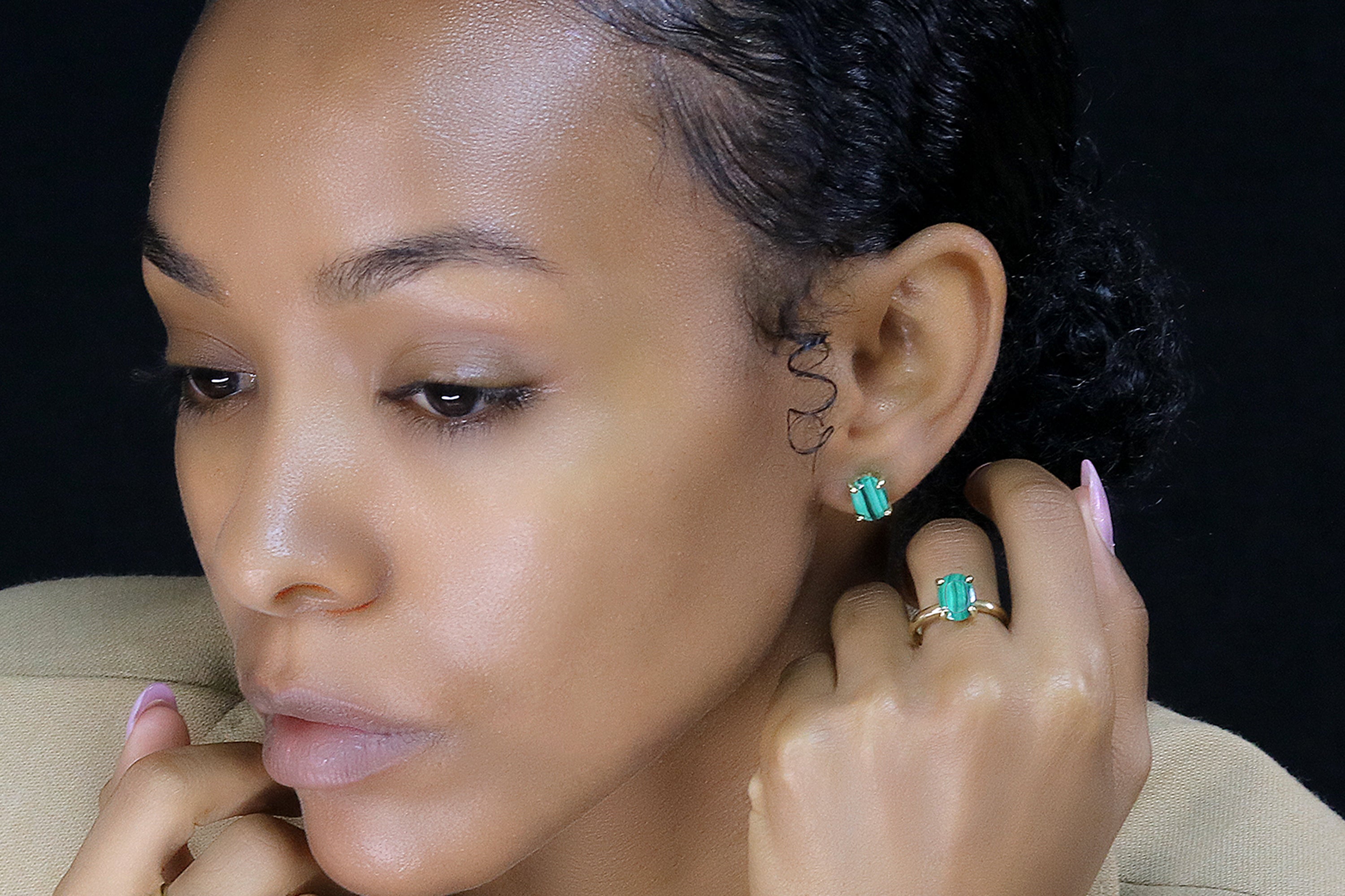 Vibrant Oval Malachite Gold Earrings Earrings Anemone Unique