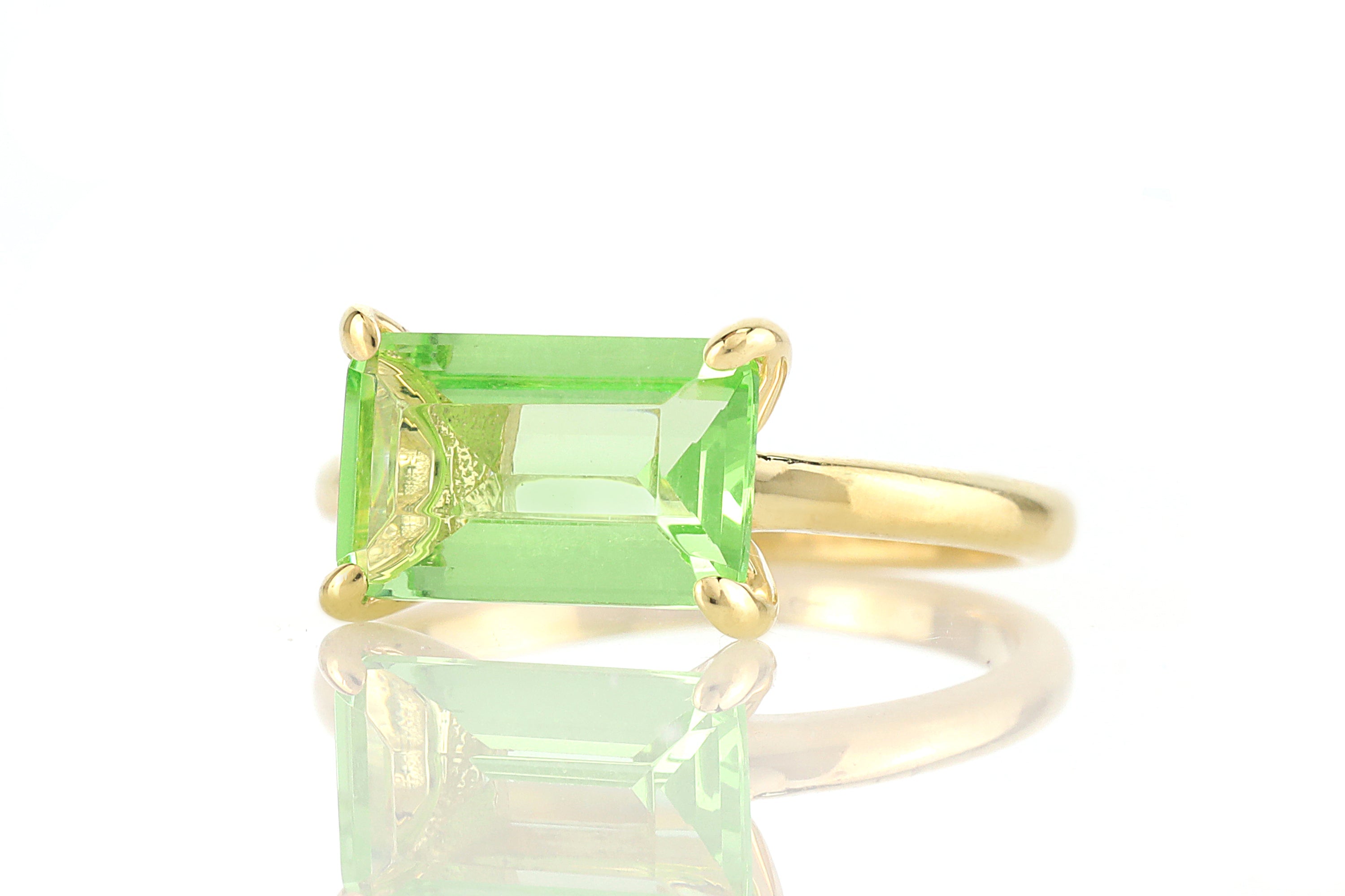 Green Tourmaline Emerald Cut Solitaire Gold Ring Rings Anemone Unique