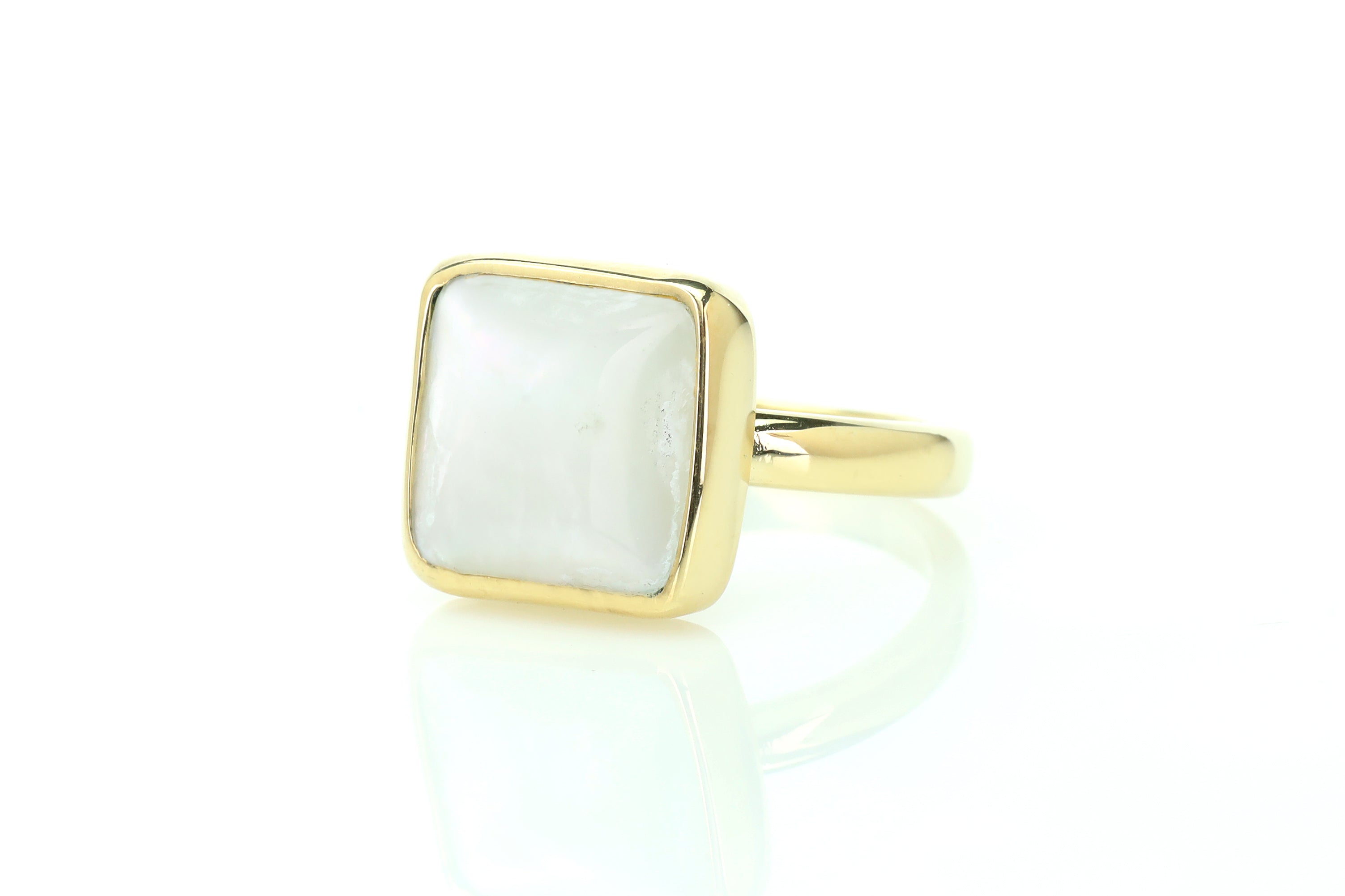 Square Mother of Pearl Bezel Set Stacking Gold Ring Rings Anemone Limited