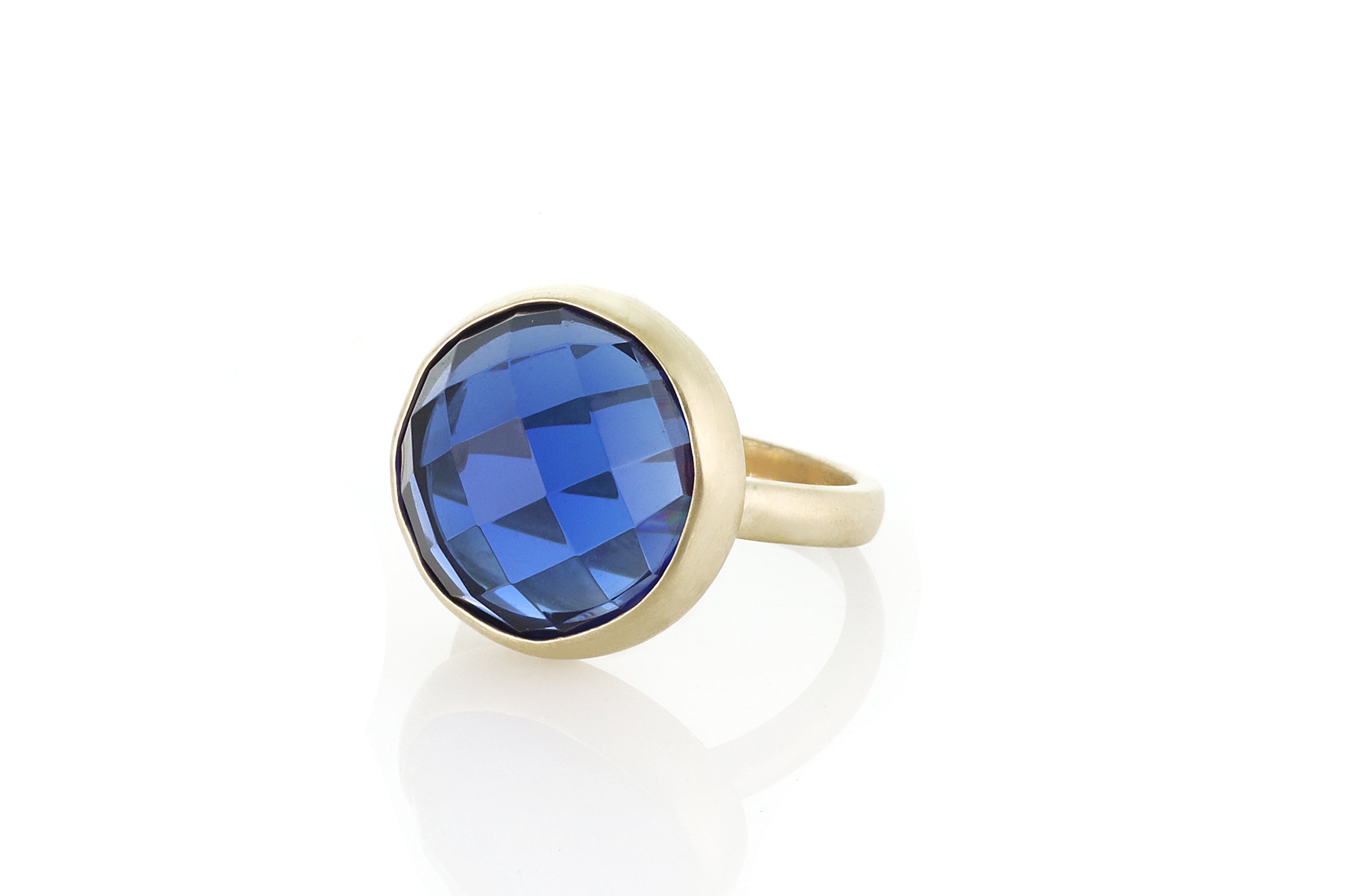 16mm Round Sapphire Bezel Set Gold Ring Rings Anemone Limited