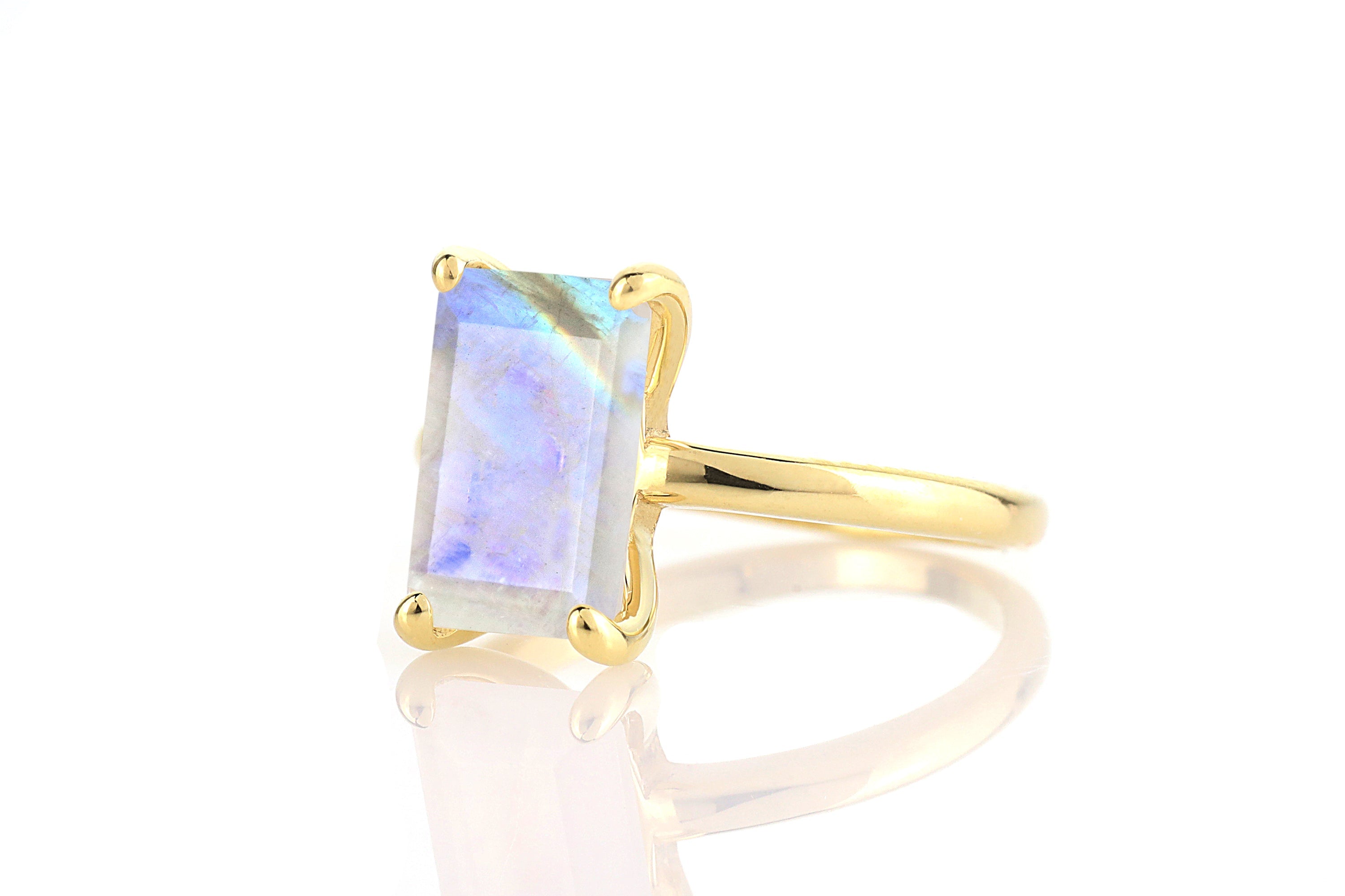 Cocktail 14K Gold Ring with Moonstone Gemstone Rings Anemone Unique