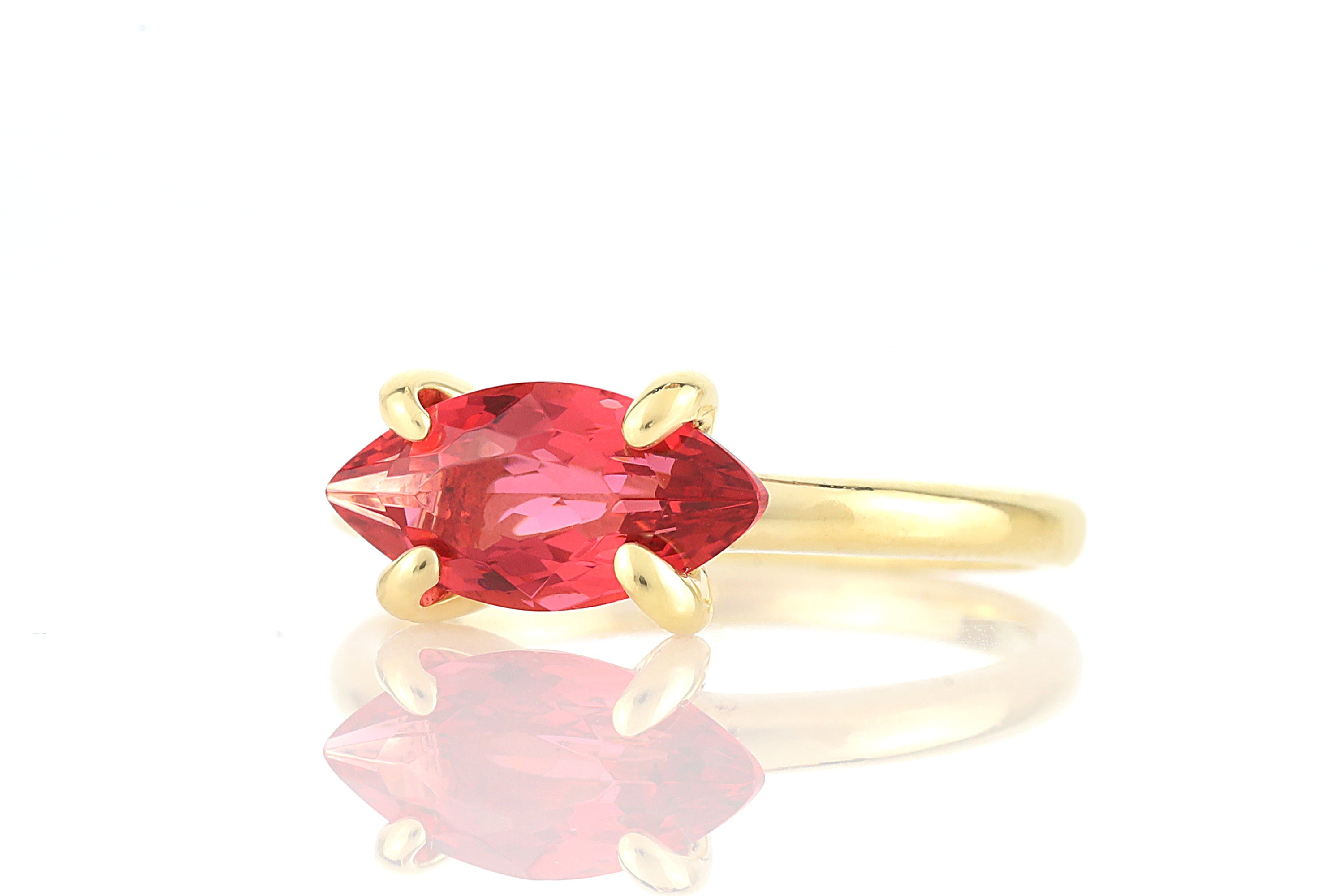 Horizontal Marquise Cut Pink Tourmaline Gold Ring Rings Anemone Unique
