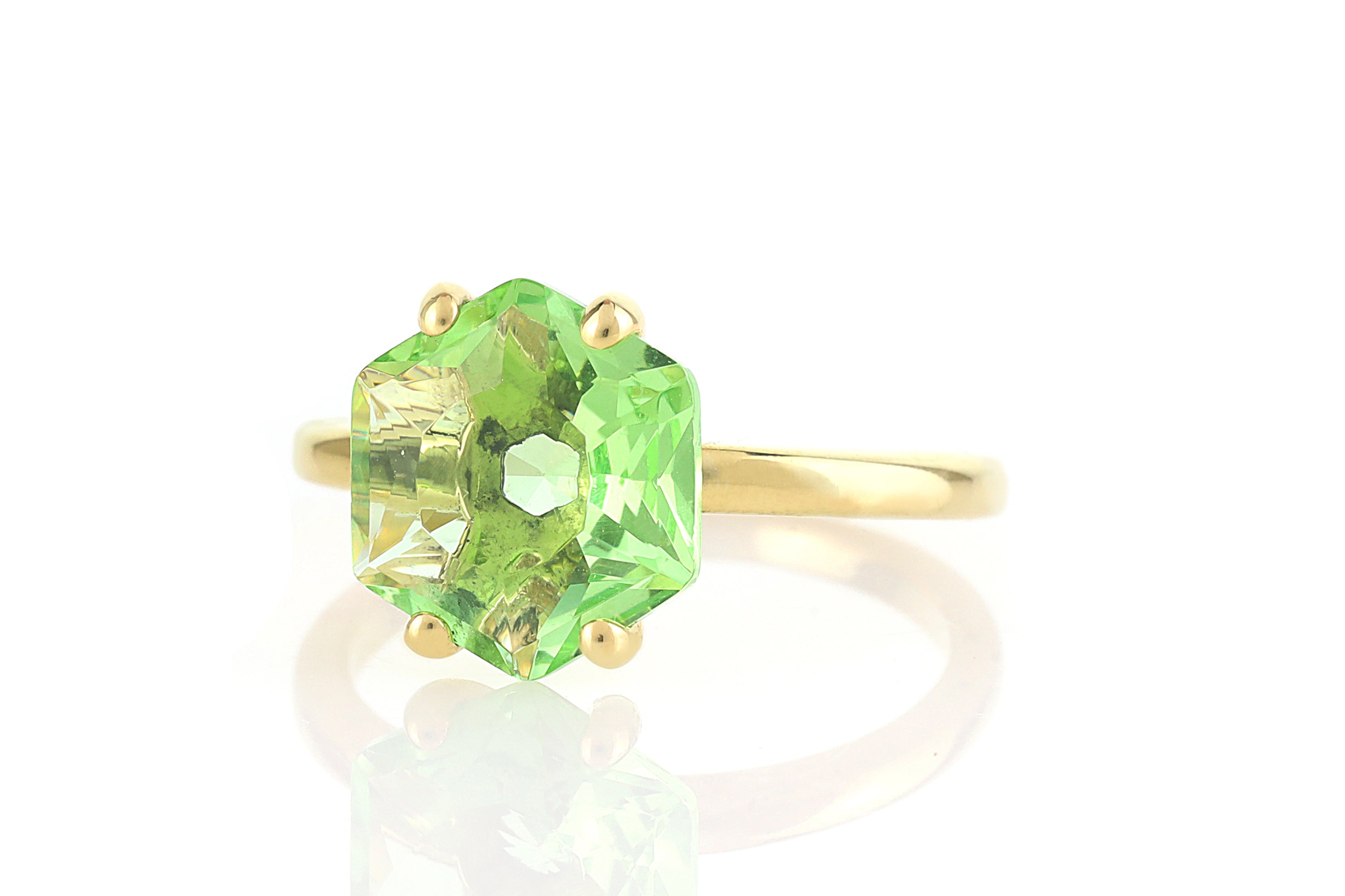 Hexagon Cut Green Tourmaline Solitaire Ring Rings Anemone Unique