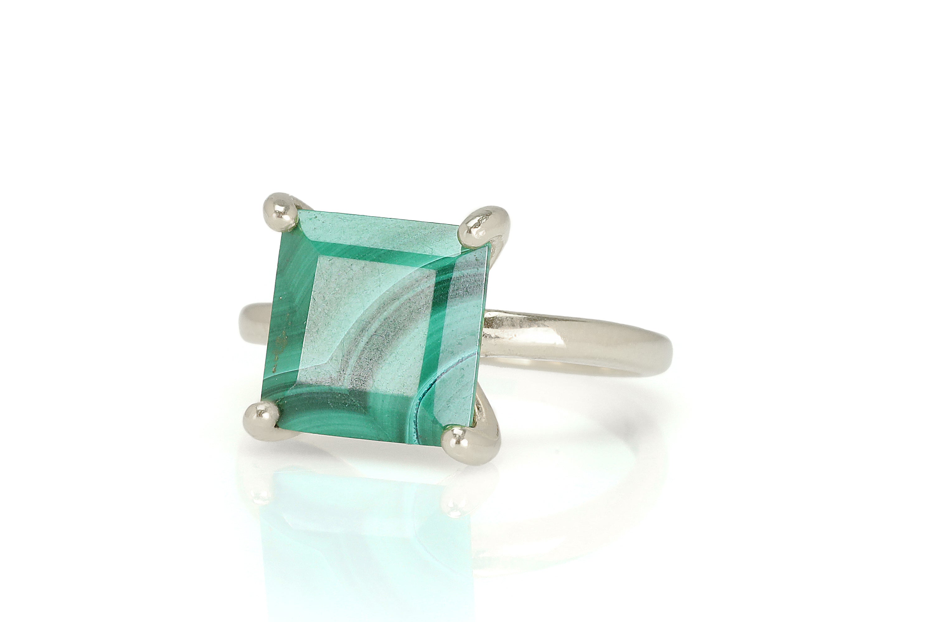 Sterling Silver Square Malachite Ring Rings Anemone Unique