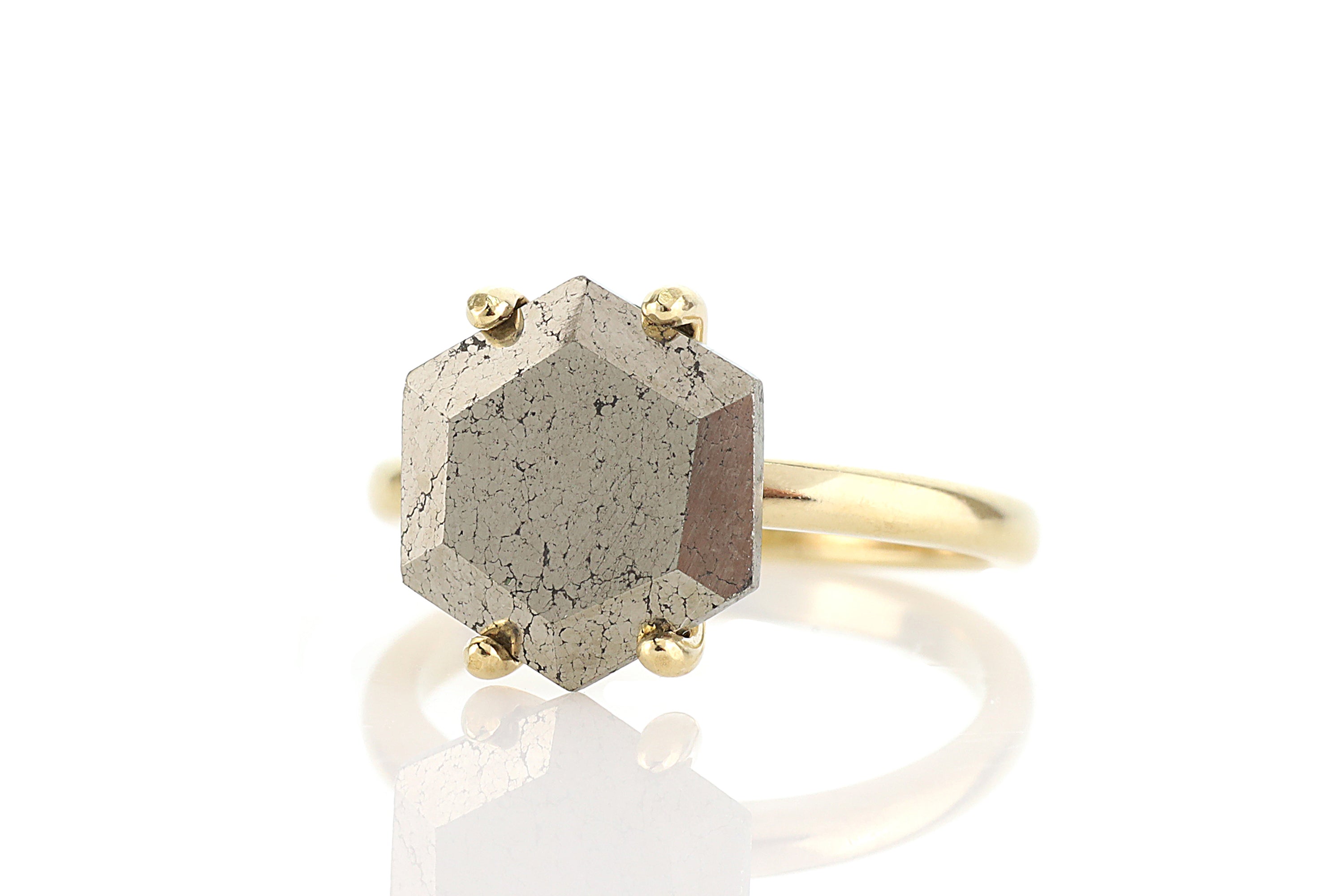 Hexagon Pyrite Stone Gold Ring Rings Anemone Unique