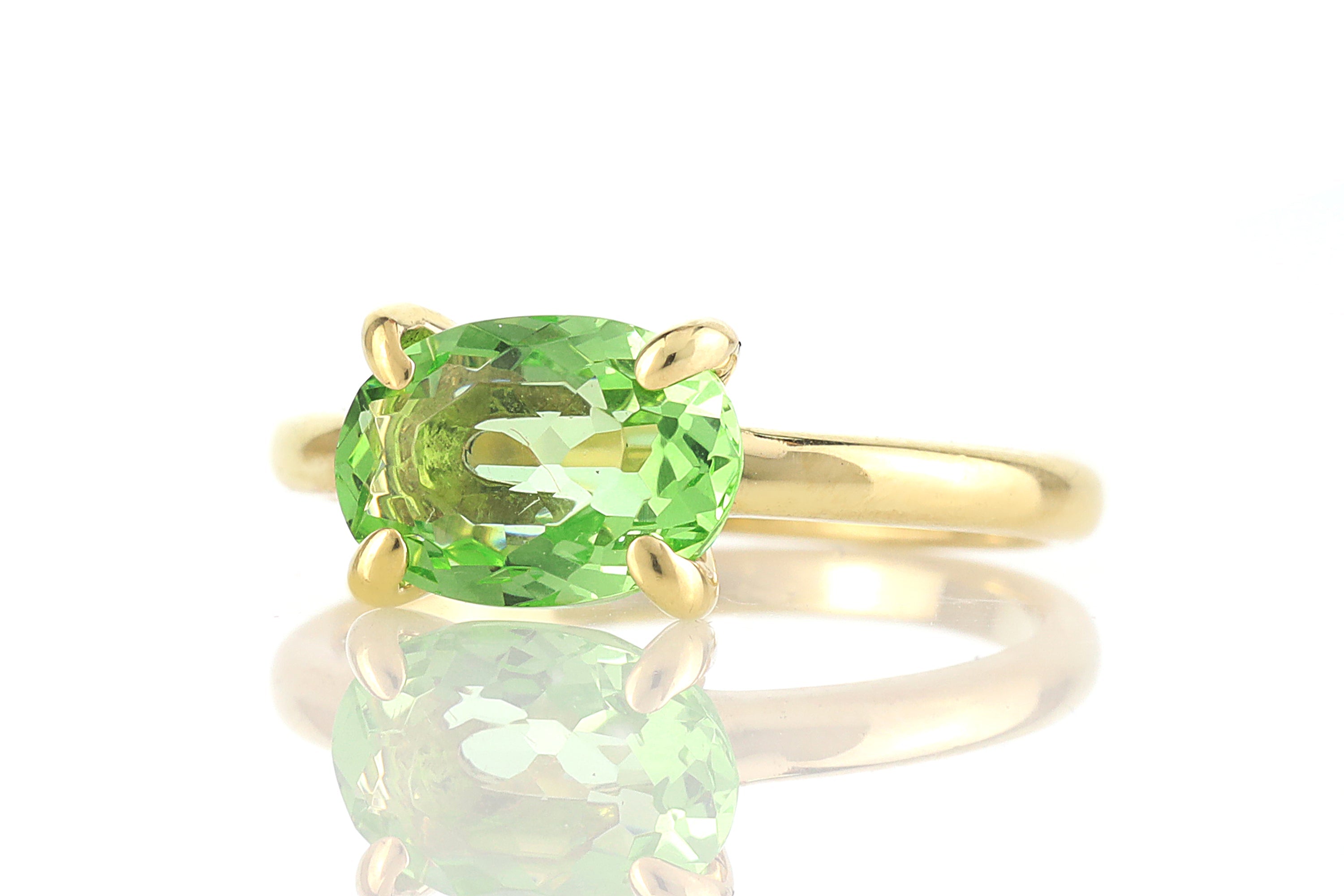Green Tourmaline Solitaire Ring in 14k Gold Rings Anemone Unique
