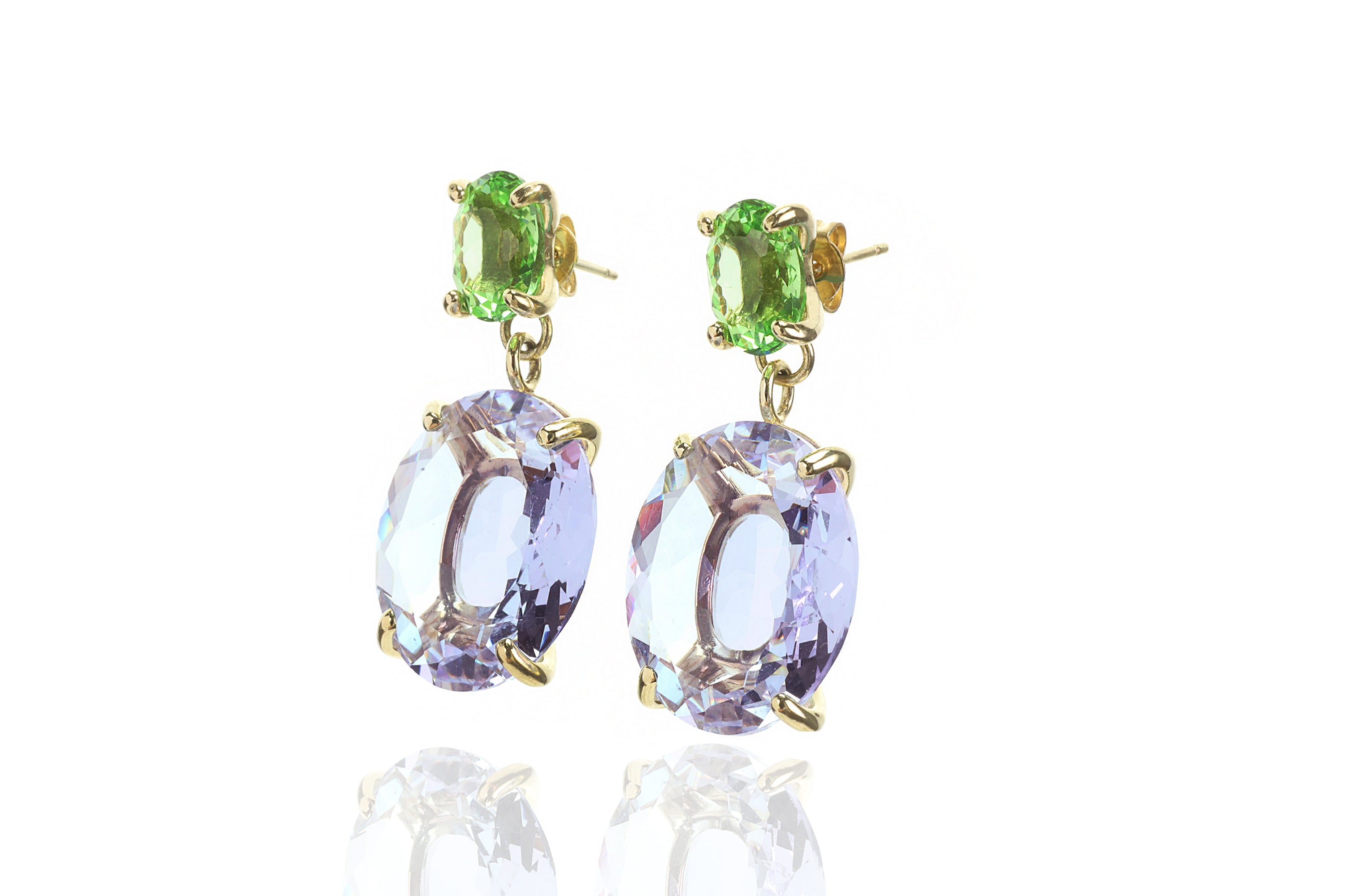 Oval Green Tourmaline and Oval Tanzanite Gold Earrings Earrings Anemone Jewelry