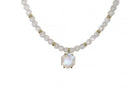 Rainbow Moonstone Hexagon Gold Pendant Necklace necklaces Anemone Jewelry