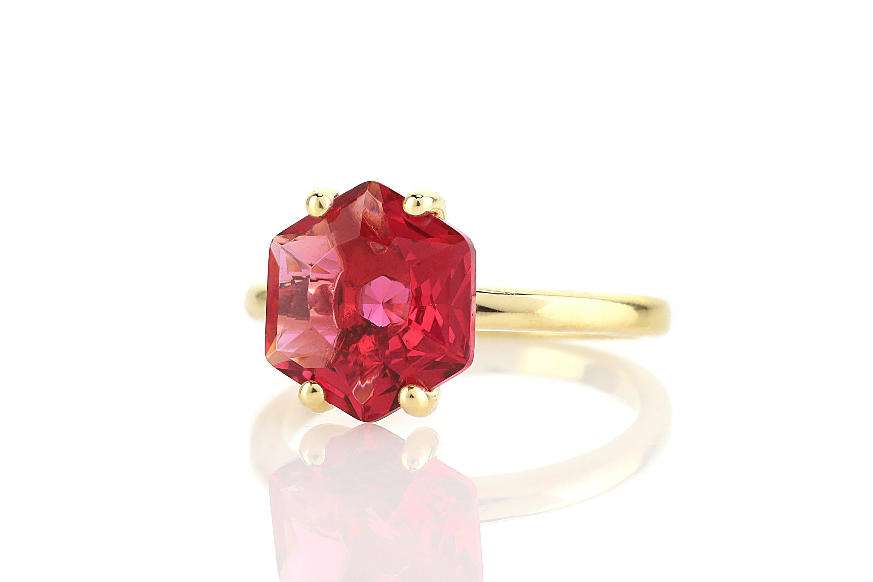 Hexagon Cut Pink Tourmaline Gold Ring Rings Anemone Unique