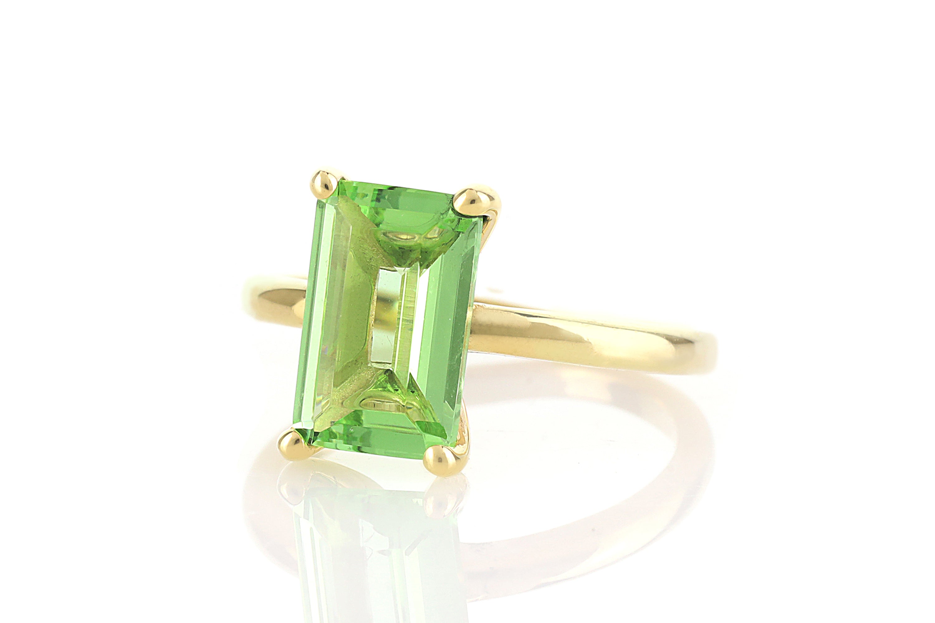 Rectangle Solitaire Green Tourmaline Gold Ring Rings Anemone Unique
