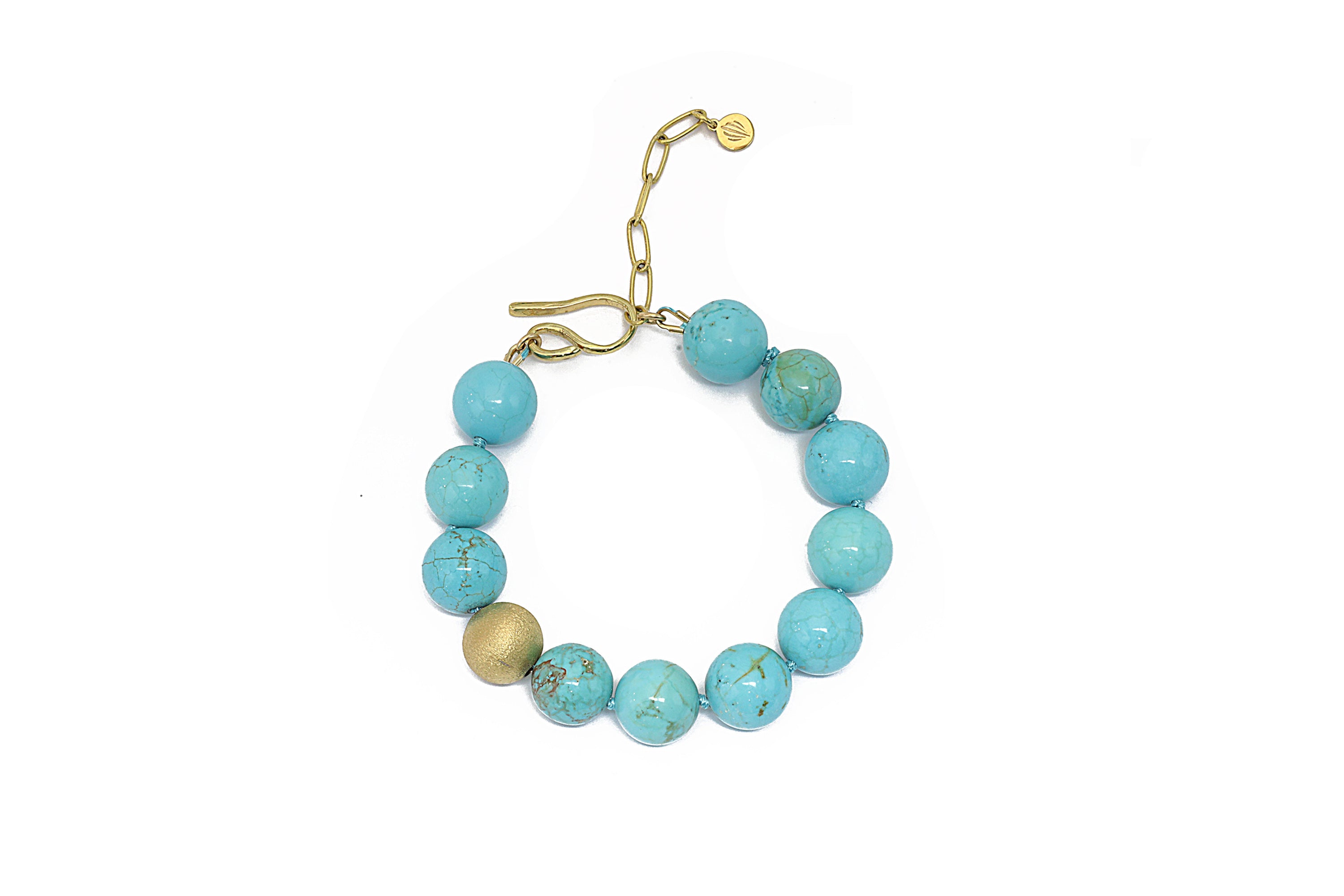 Turquoise Beaded Gold Bracelet with Brushed Gold Bead Bracelets Anemone Jewelry