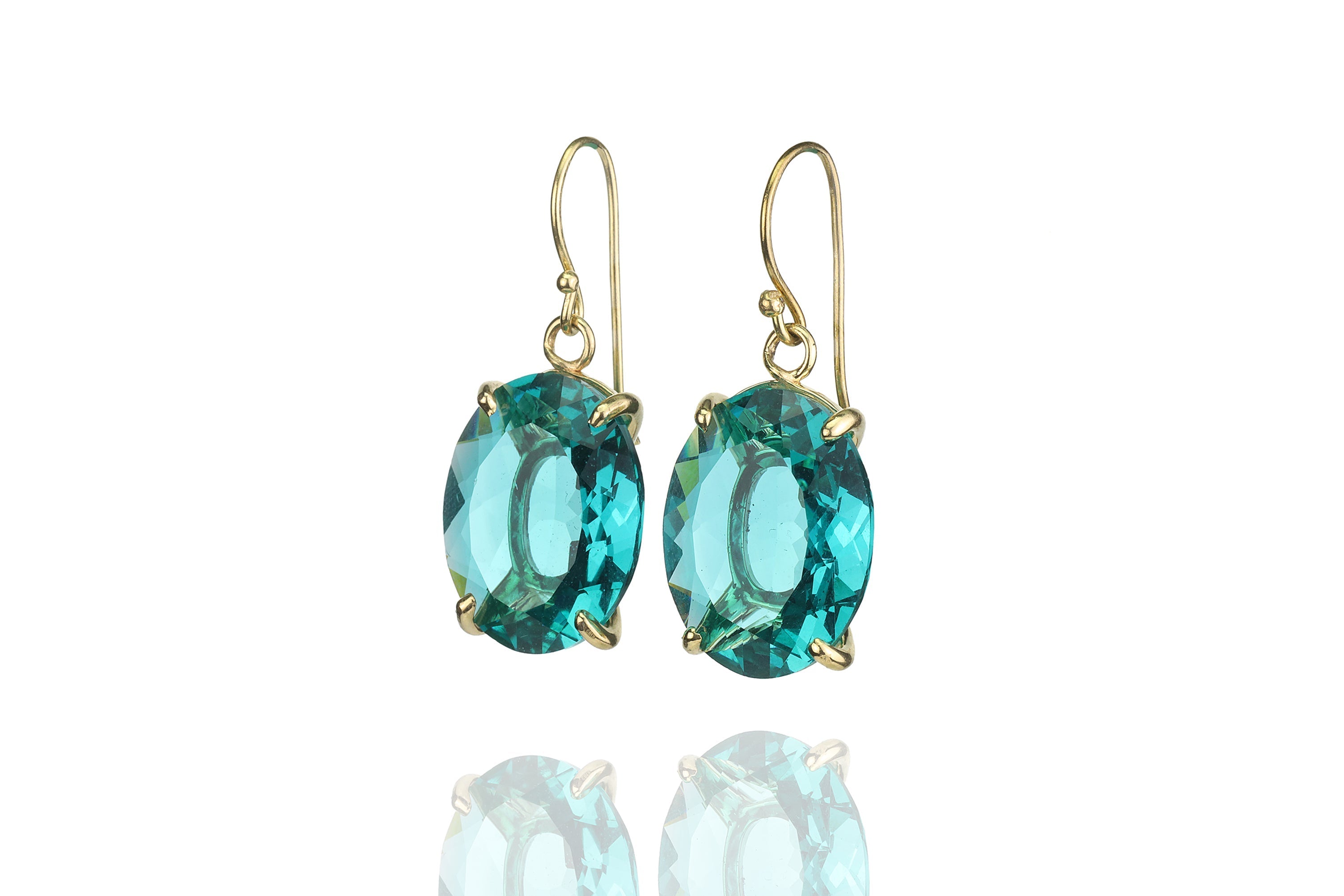 Gold Blue Tourmaline Oval Gemstone Dangle Earrings Earrings Anemone Jewelry