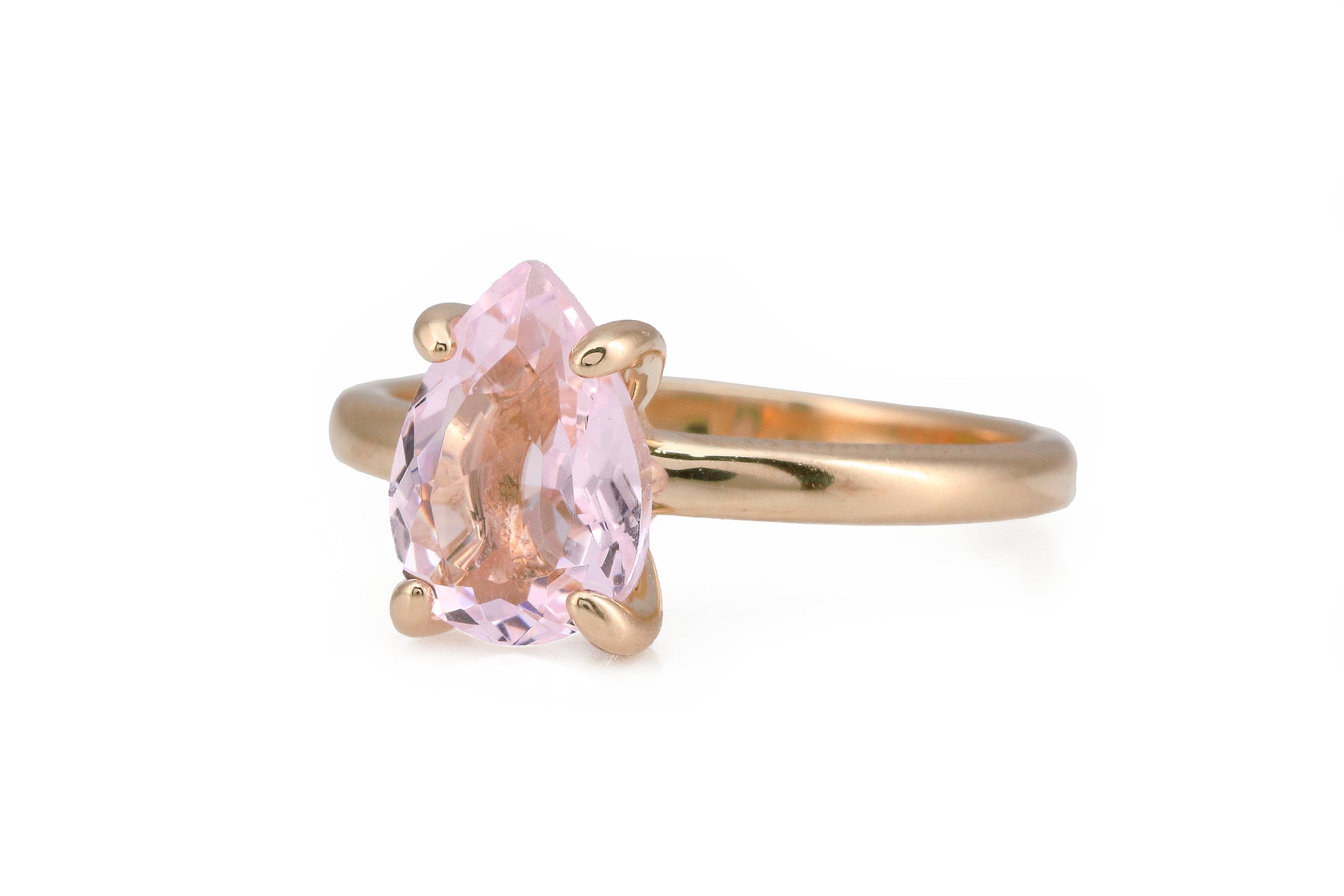 Elegant Pink Rose Quartz Stone Ring in 14k Rose Gold Rings Anemone Unique